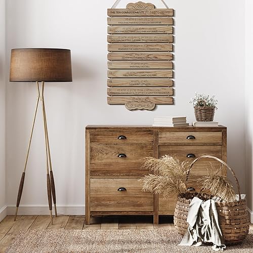 Miniatura 3 de Barydat Arte de pared cristiano de 10 mandamientos, versículo bíblico de madera, decoración de pared colgante de escritura religiosa, decoración de