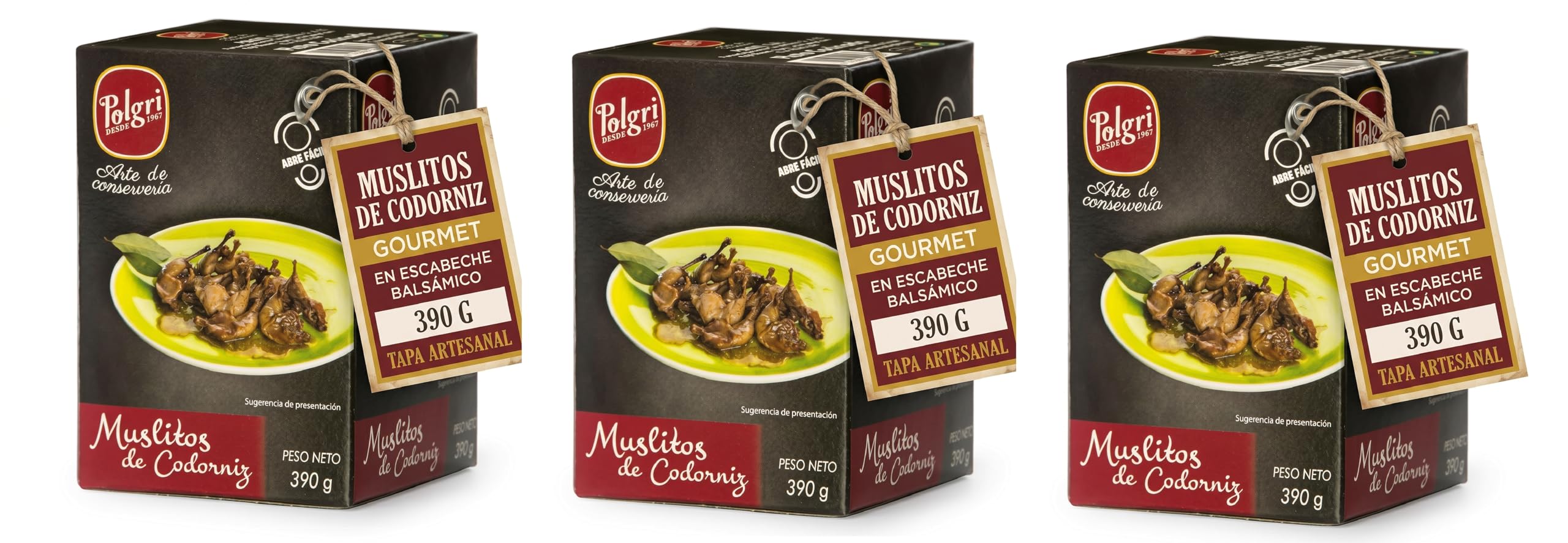 Polgri Muslitos de Codorniz en Escabeche Balsamico 12 Muslitos 390 gr x 3 latas Conserva Abre Facil Lista Comer Caliente o Frio Aperitivo Gourmet Tradicional Espanol desde 1967 Arte de Conserveria