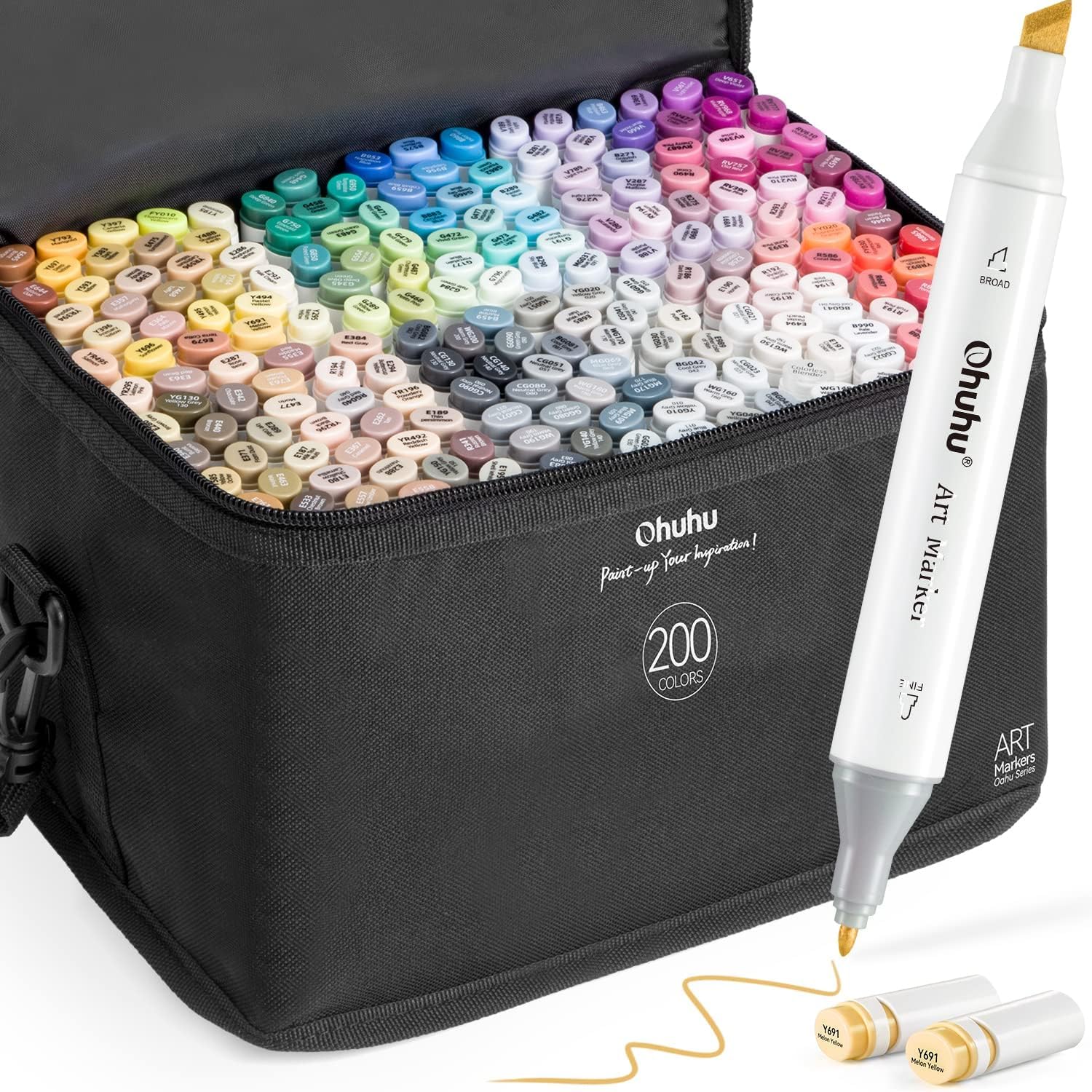 Ohuhu - Rotuladores permanentes de doble punta, 200 colores, resaltadores con estuche de transporte para dibujo boceto para colorear para adultos Subrayado y subrayado