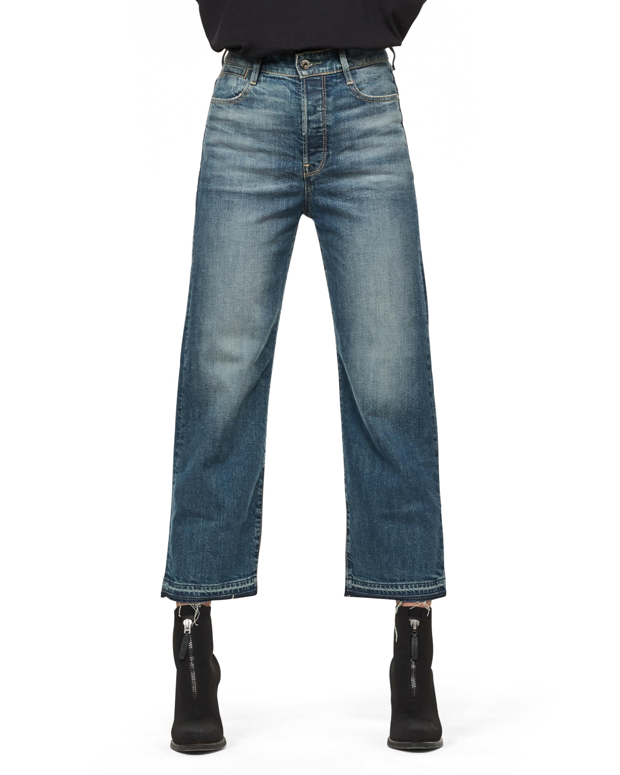 G-Star Women's Blue (Faded Atlas D16797-B767-B137) Tedie Ultra High Straight Ripped Edge Ankle C Jeans, 27W / 32L