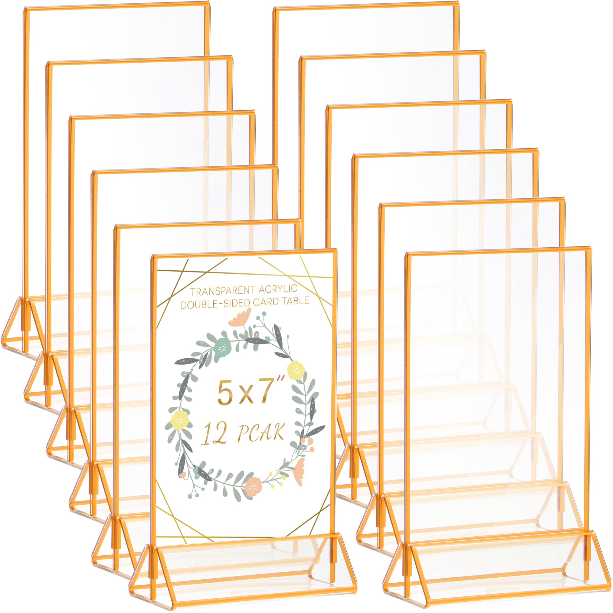 Acrylic Gold Sign Holder,12 Pack 5x7 Wedding Party Table Numbers Picture Frames, Double Sided Menu Holders Stand Picture Frames for Tabletop Restaurants, Home, Photo Frames, Store