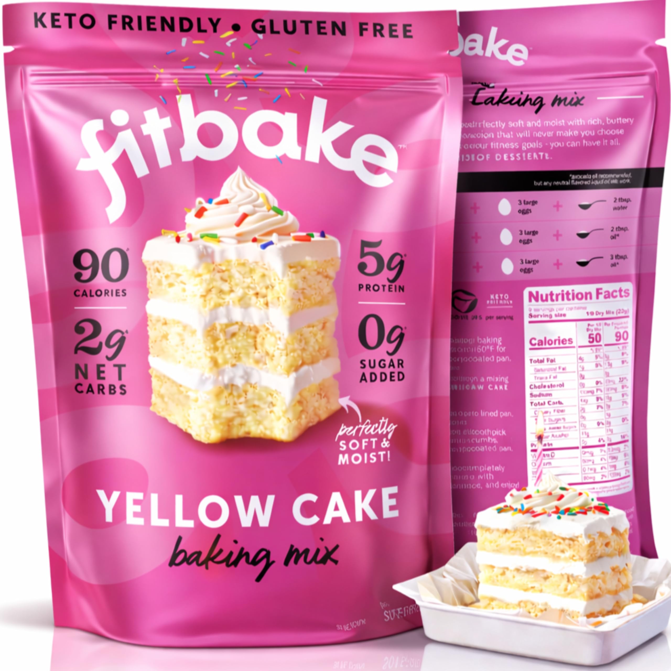 FitBake Yellow Cake Baking Mix | 2g Net Carbs Per Serving | Keto Friendly Low Carb Food | No Added Sugar Keto Snack | Zero Sugar & Gluten Free Desserts | Naturally Sweetened Cake Mixes Keto Foods 7oz