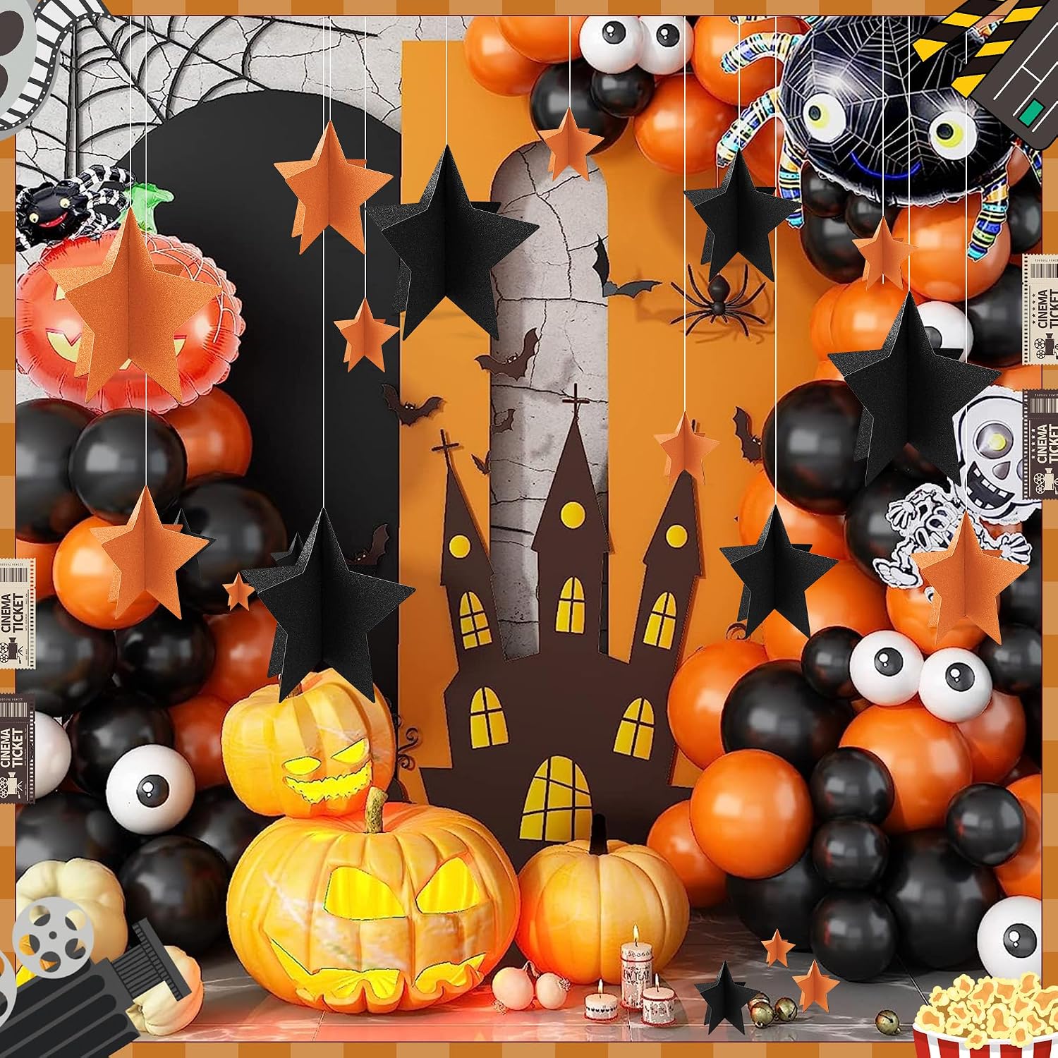 70 Pcs Orange and Black Star Centerpieces Halloween Party Birthday Graduation Decorations 3D 2025 Table Decor 3 Sizes 8" 5" 3" Citrus Thanksgiving Trick or Treat Spooky Ghost Party Bar Decoration image 5
