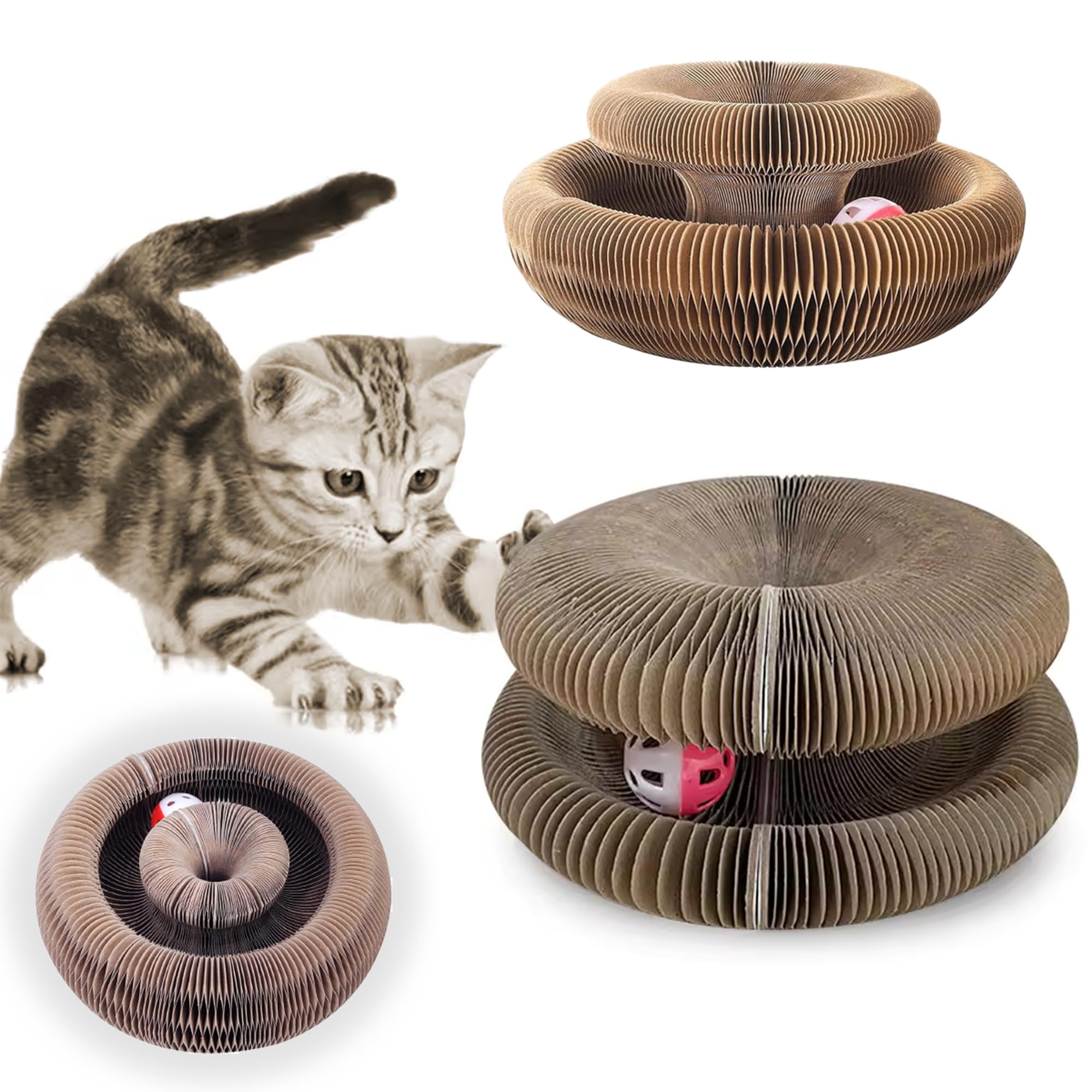Monty Cat Store - Magic Cat Scratching Board with Toy Bell Ball – Magic Organ Cat Scratcher- Durable, Foldable, Cat Grinding Claw Scratching Board Interactive Cat Scratcher Toy
