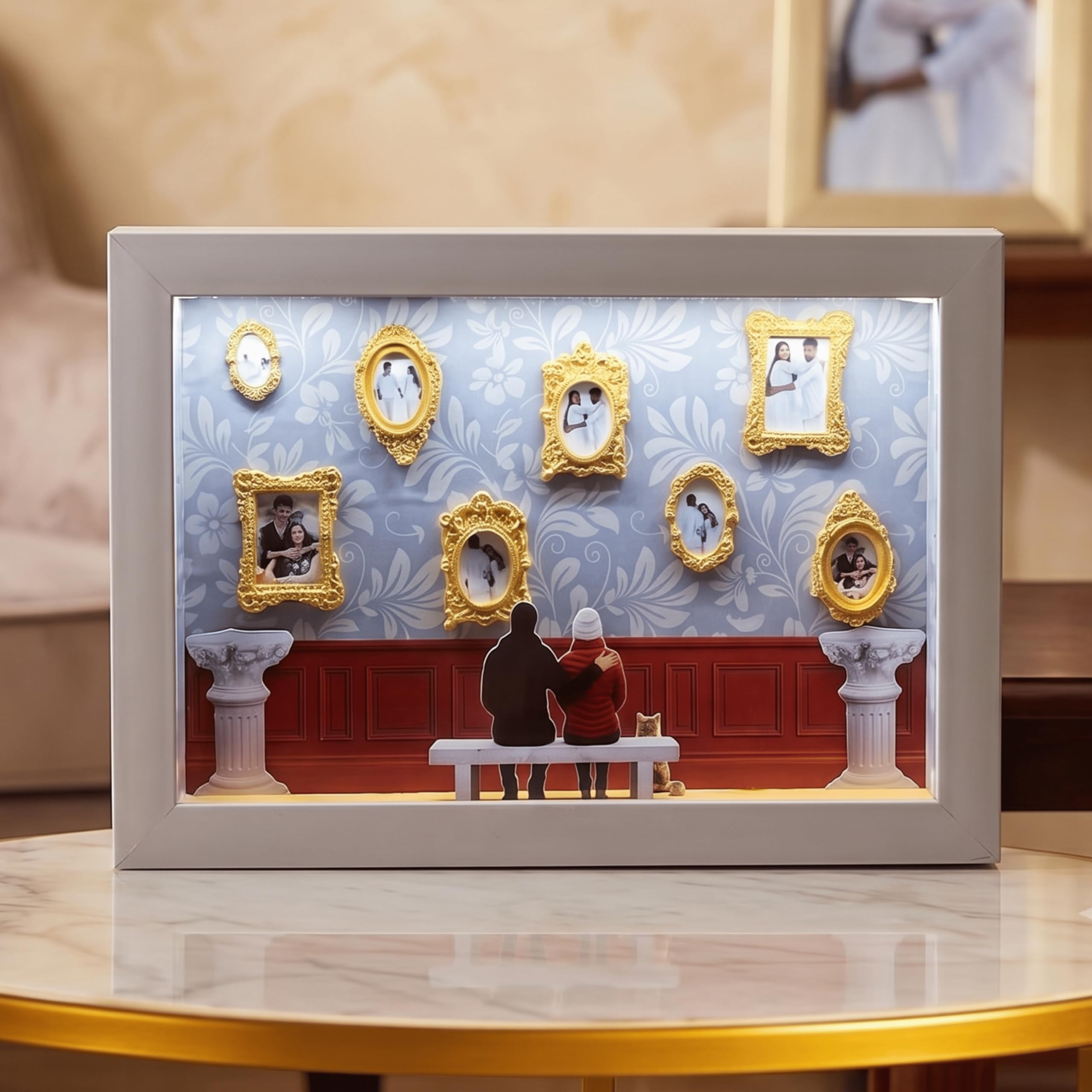 3D Museum of us, Mini-Gallery Shadow Box Frame 14x10 Inch, Custom Photo Memory Frame with LED Light, Trending Gift, 3D Photo Frame with Wall Mount - WA (93856 55693)-image-39