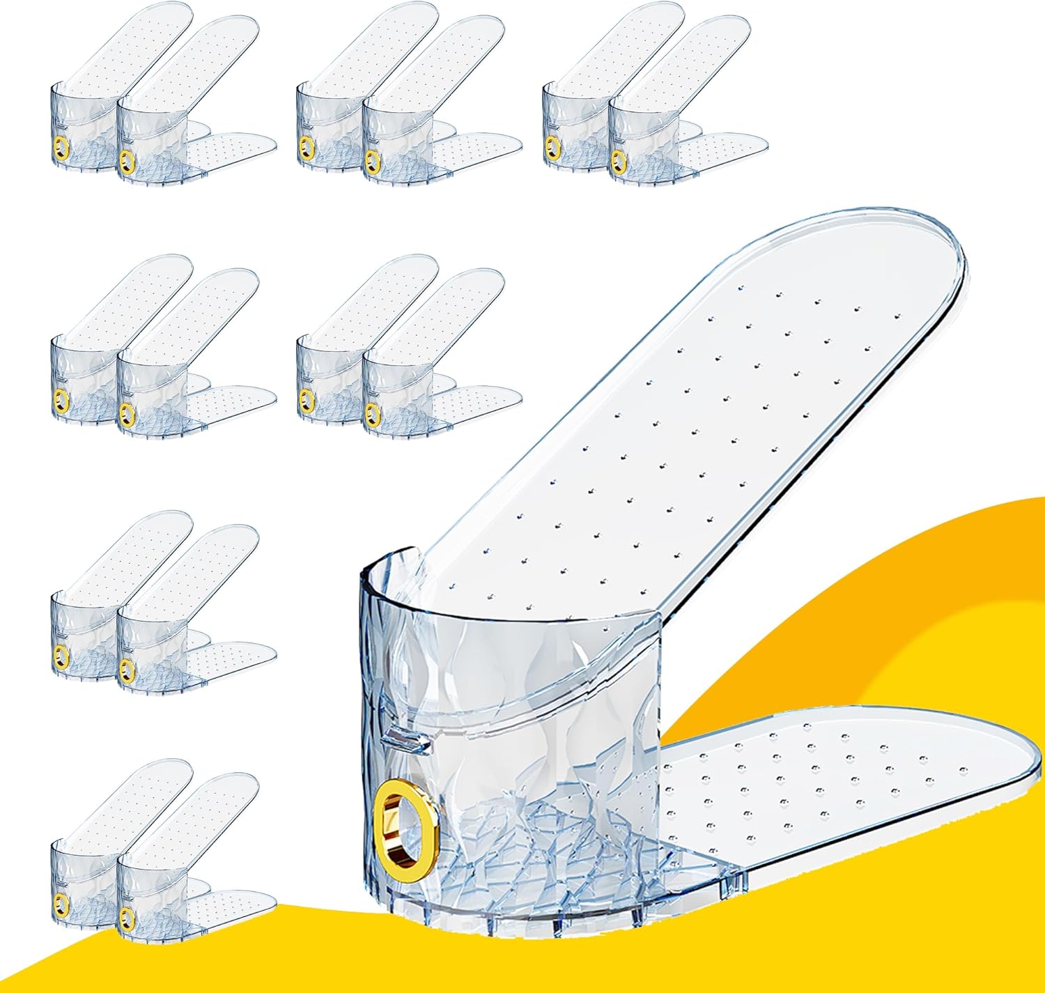 Shoe Slots Organizer, 15 Pack - Adjustable Shoe Stacker for Closet Storage, Clear Double Layer Space Saver, Durable and Stackable Shoe Holder for Sneakers Heels and Flat