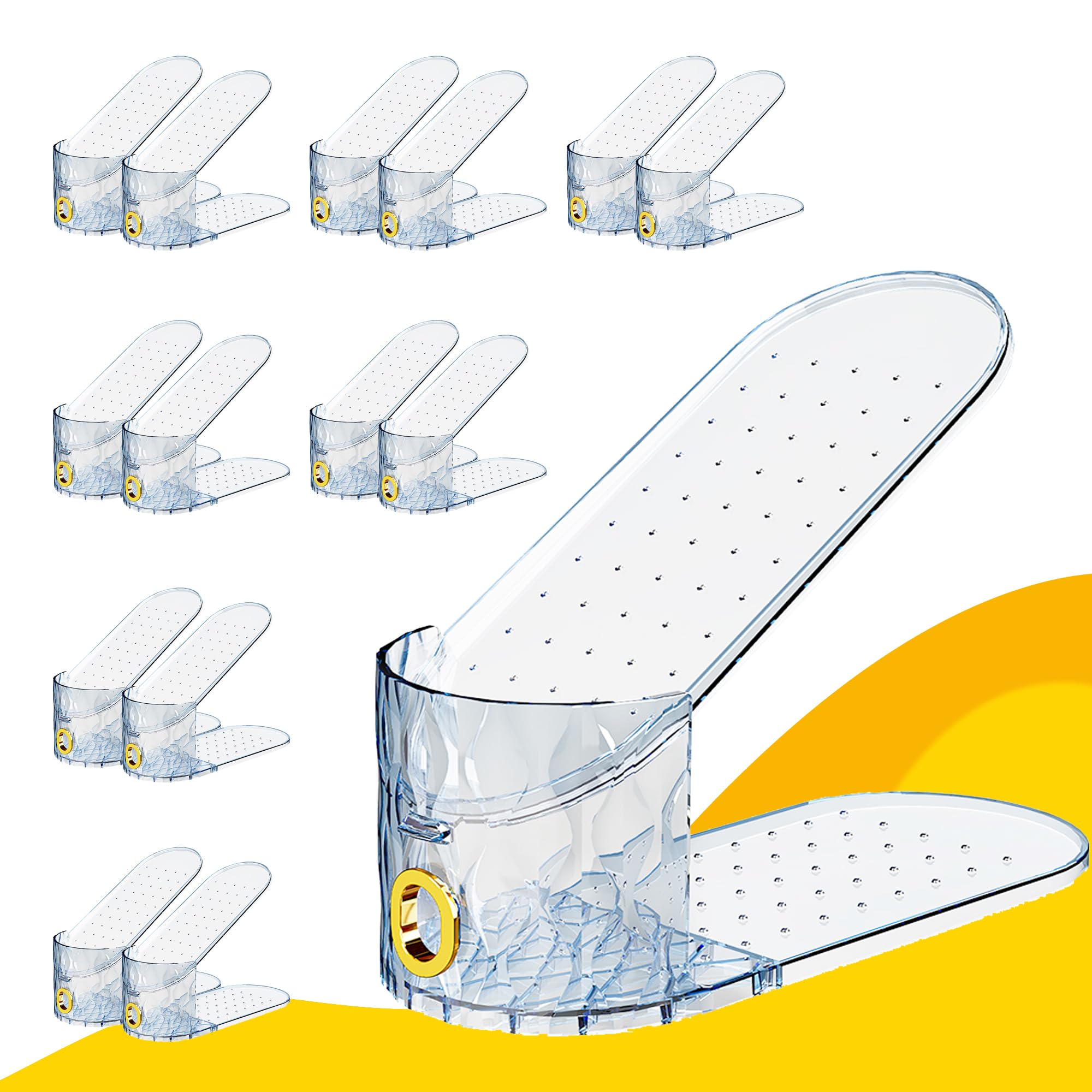 Shoe Slots Organizer, Adjustable 15 Pack Shoe Stacker for Closet Storage, Clear Double Layer Space Saver, Durable and Stackable Shoe Holder for Sneakers Heels and Flat
