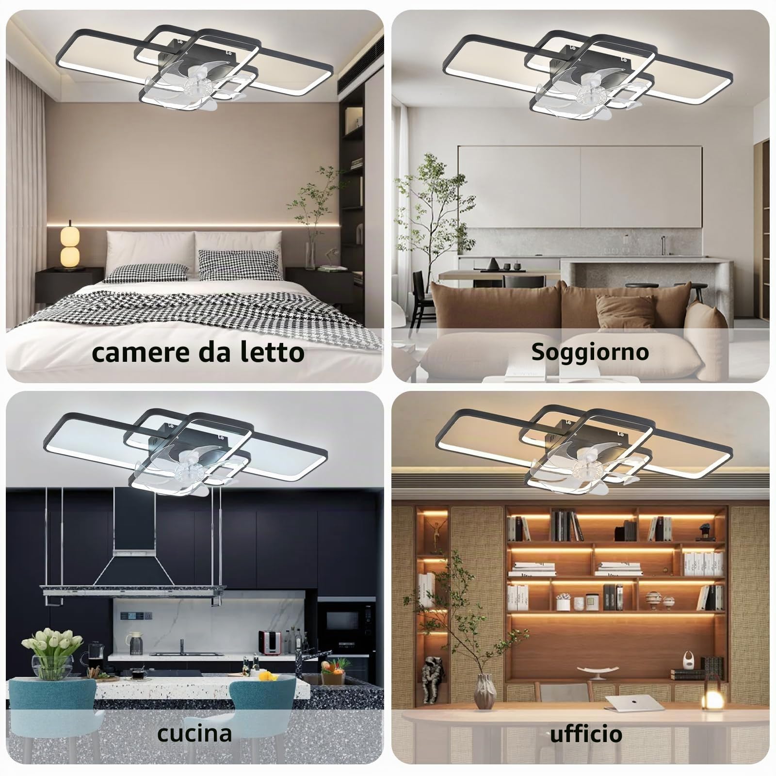 Ventilatore Da Soffitto Con Illuminazione, Ventilatore Da Soffitto A LED 80W Con Telecomando Lampada Ventola Dimmerabile 6 Velocità Del Vento Plafoniera Per Soggiorno Camera Da Letto Luce Nero 72cm
