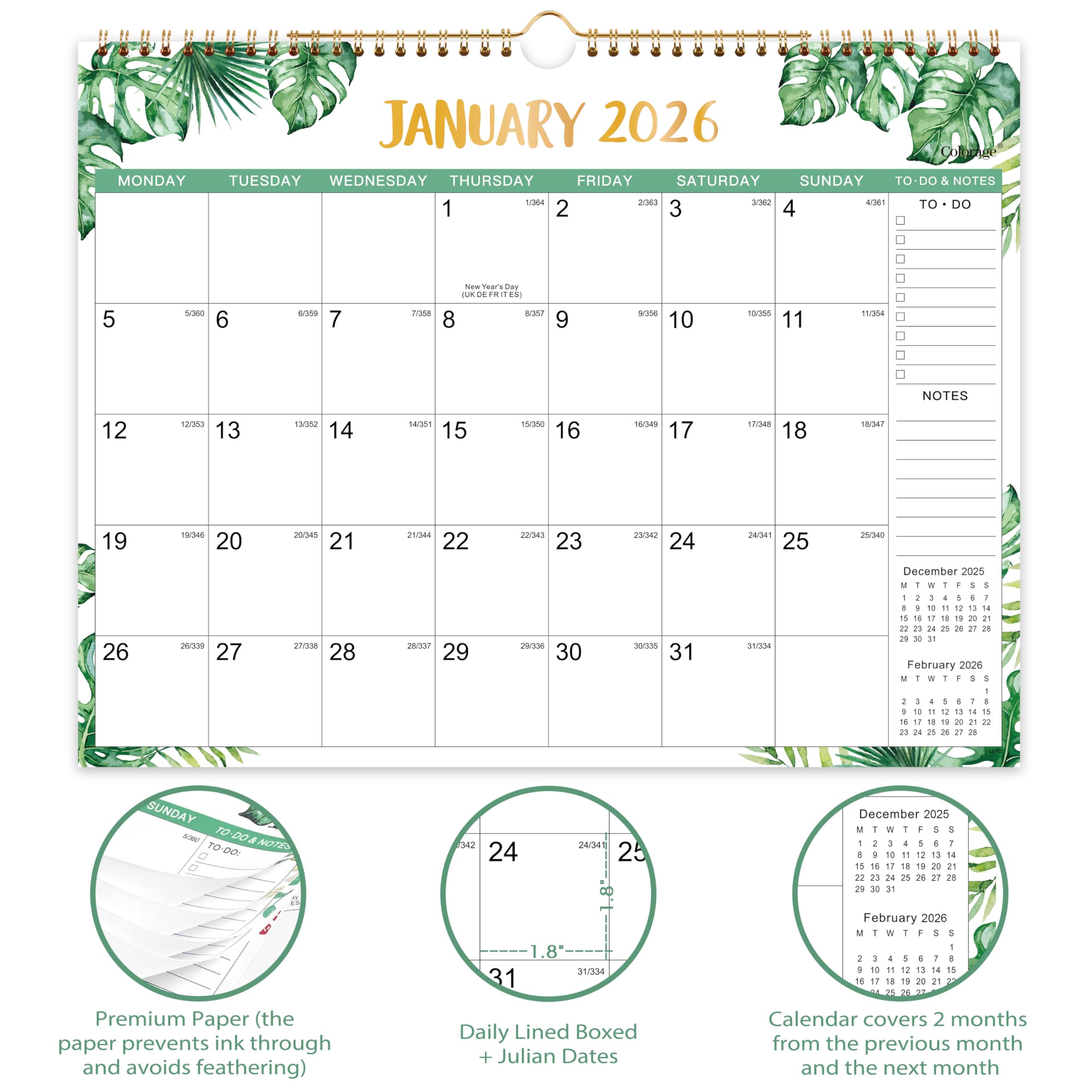 Calendar 2026 2027, Wall Calendar 2026 2027 UK, 18 Month Calendar from Jul. 2026 to Dec. 2027, 37.6 x 29 cm - Image 4