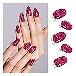 DANNI & TONI Semi Cured Gel Nail Strips Red Glitter (Velvet Glimmer) Magenta Rosy Gel Nail Wraps Gift for Woman 28 Stickers
