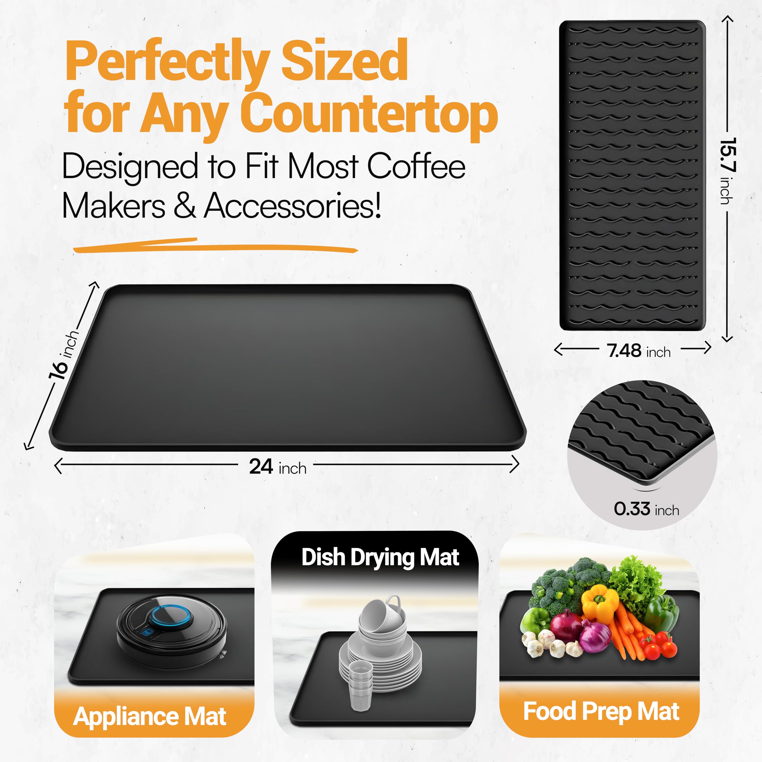 Removable Mat Anti Fatigue Mat Kitchen Tottist Silicone Coffee Mat, 24-in X 16-in ...