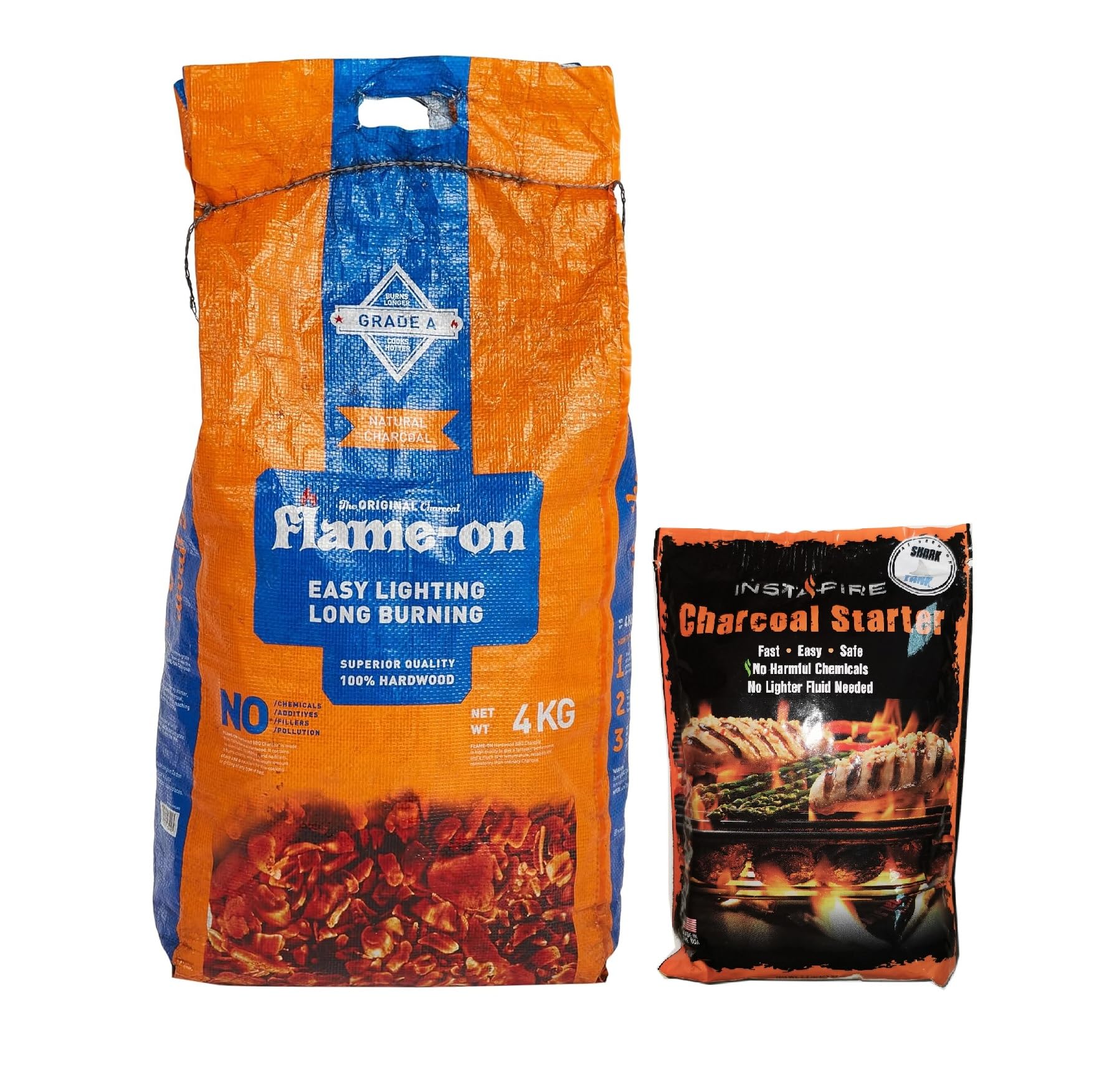 Flame-on 100% Natural 4 kg BBQ Charcoal + Instafire Starter USA