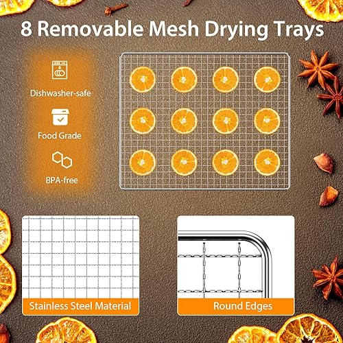 Miniatura 4 de COSTWAY Deshidratador de alimentos, con 8 bandejas de malla desmontables, control de temperatura de 85 F a 160 F y temporizador de 24 horas,