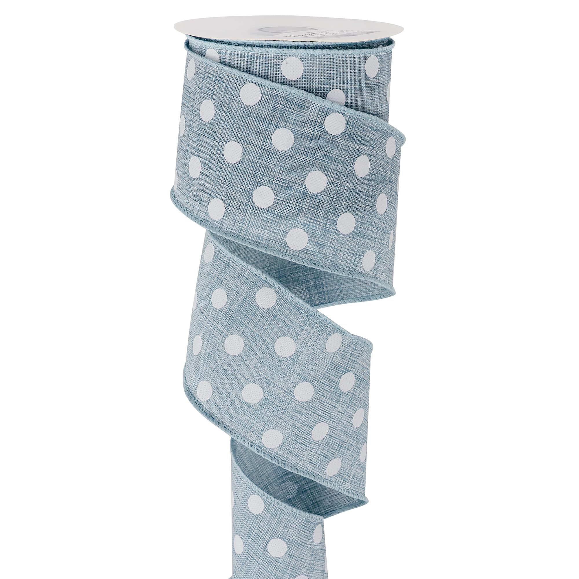 HUIHUANG Denim Blue and White Polka Dot Wired Ribbon 2-1/2 inch, Wire Edge Dots Burlap Ribbon for Wreath Supplies Bows Making DIY Crafts Home Outdoor