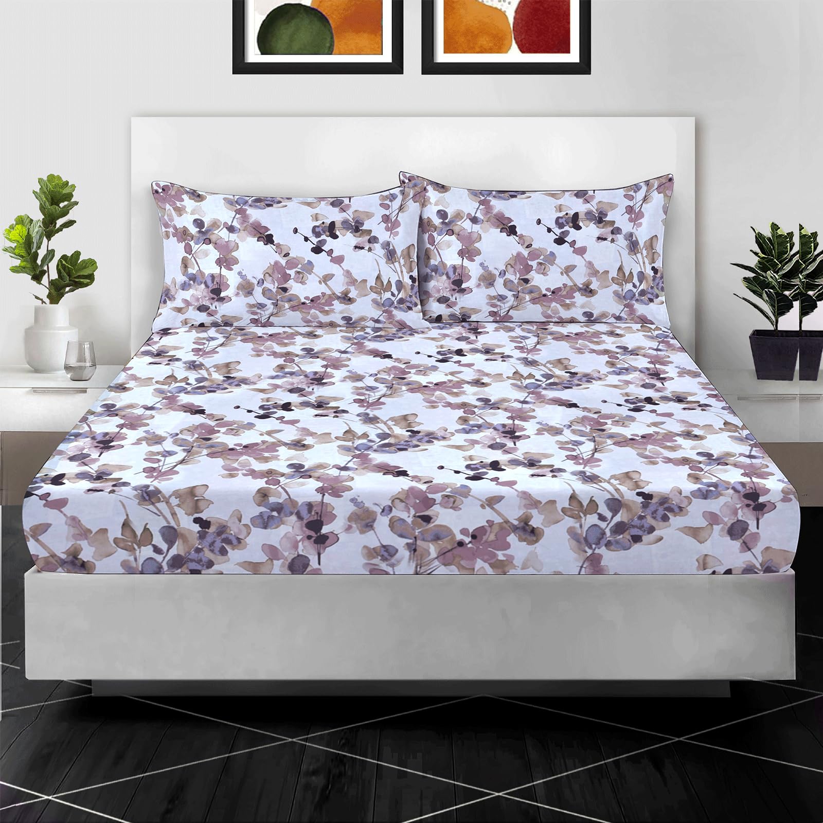 Printed Super King Fitted Sheet 100% Egyptian Cotton 400 Thread Count Floral Design – 30cm (12”) Extra Deep Pocket Super King Bed Sheet – Luxury Soft Floral Print (180 x 200 cm) — image 1