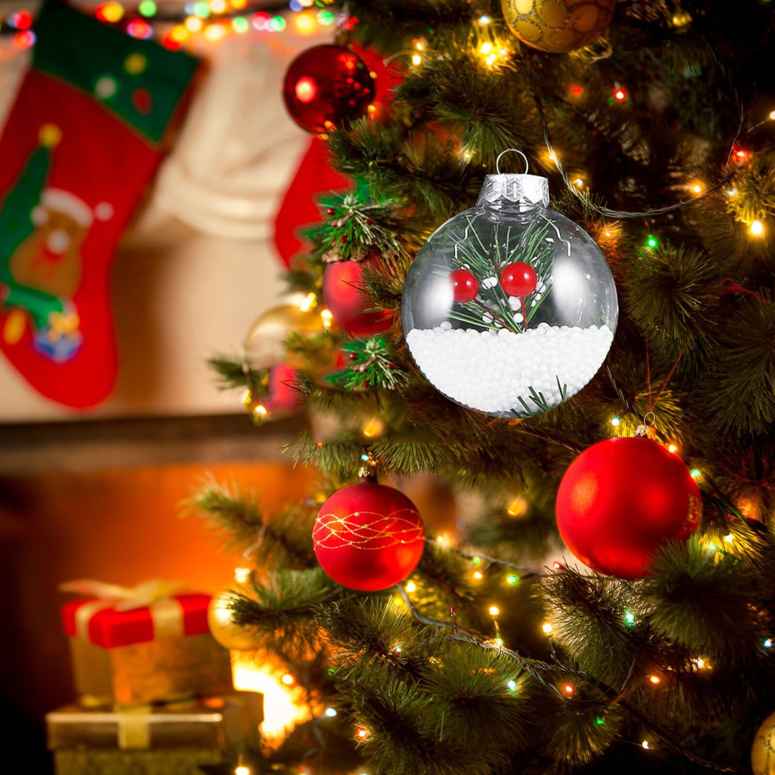 Veemoon Bolas Transparentes para Colgar 80mm 20 Piezas, Adornos Colgantes Huecos para Árbol de Navidad, Decoración DIY para Fiestas Navideñas y Eventos