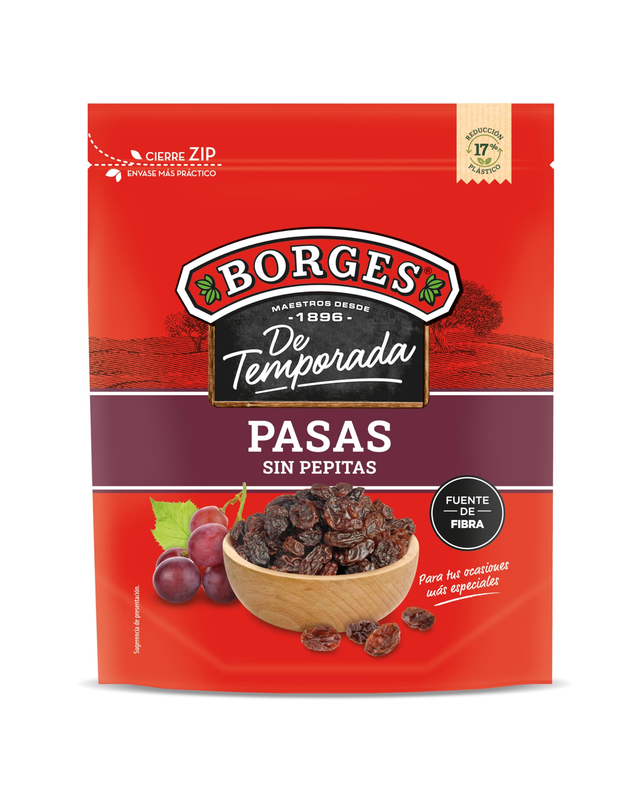 Borges Pasas Sin Pepitas 250g Alto en Vitaminas A y B3 Potasio Magnesio Calcio Vegano