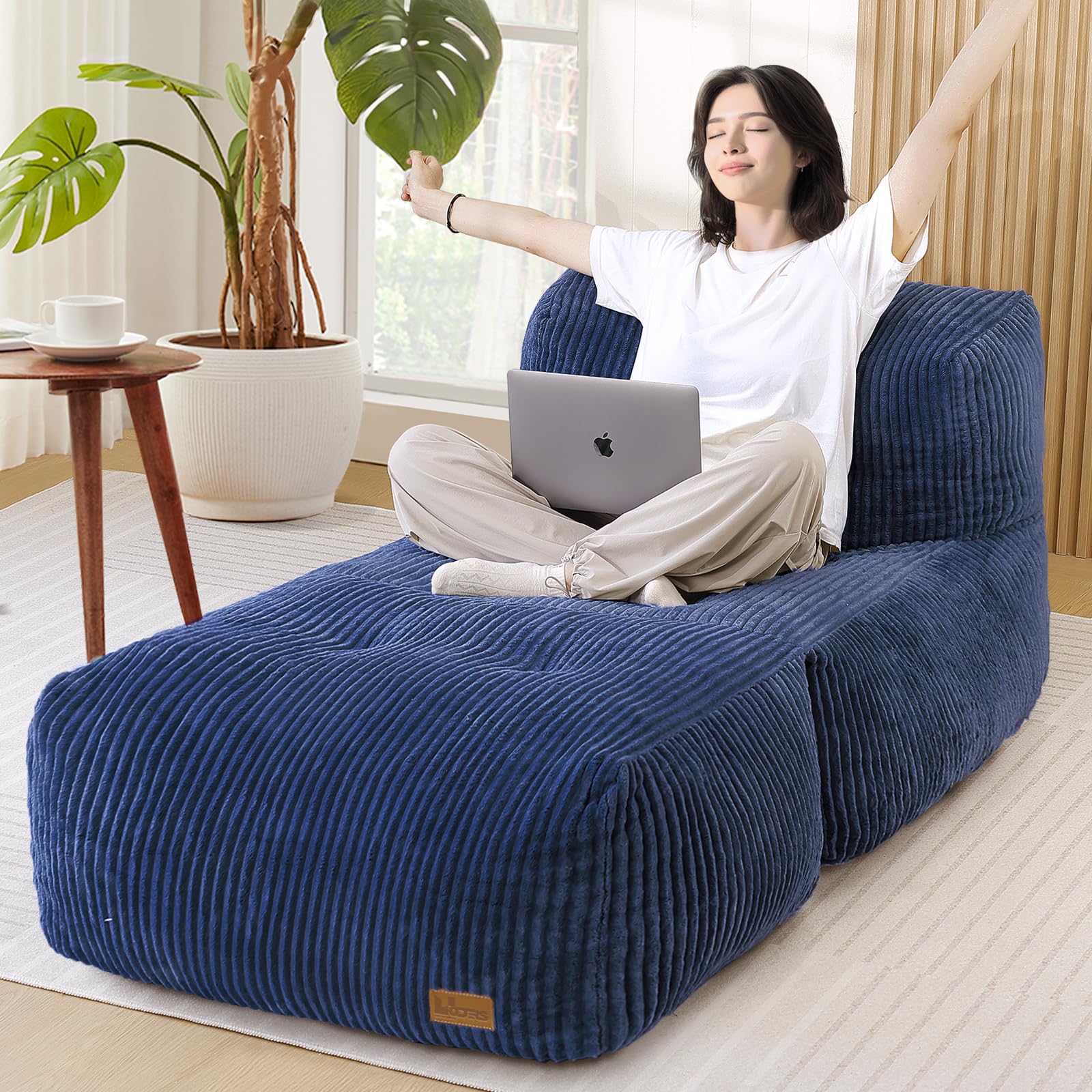 UODERS Big Bean Bag Chair for Adults, 170"x80" Lounger Large Bean Bag Sofa, Memory Foam Filled Beanbag Chair for Living Room, Bedroom, Balcony - Ergonomic Support & Premium Comfort (Blue)