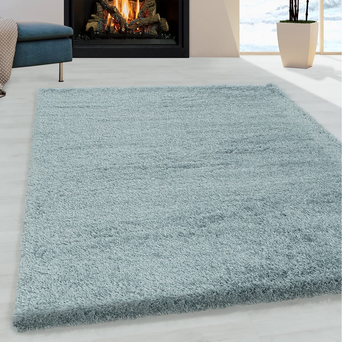 Tapis à poils longs bleu 120x170 cm haute densité luxe