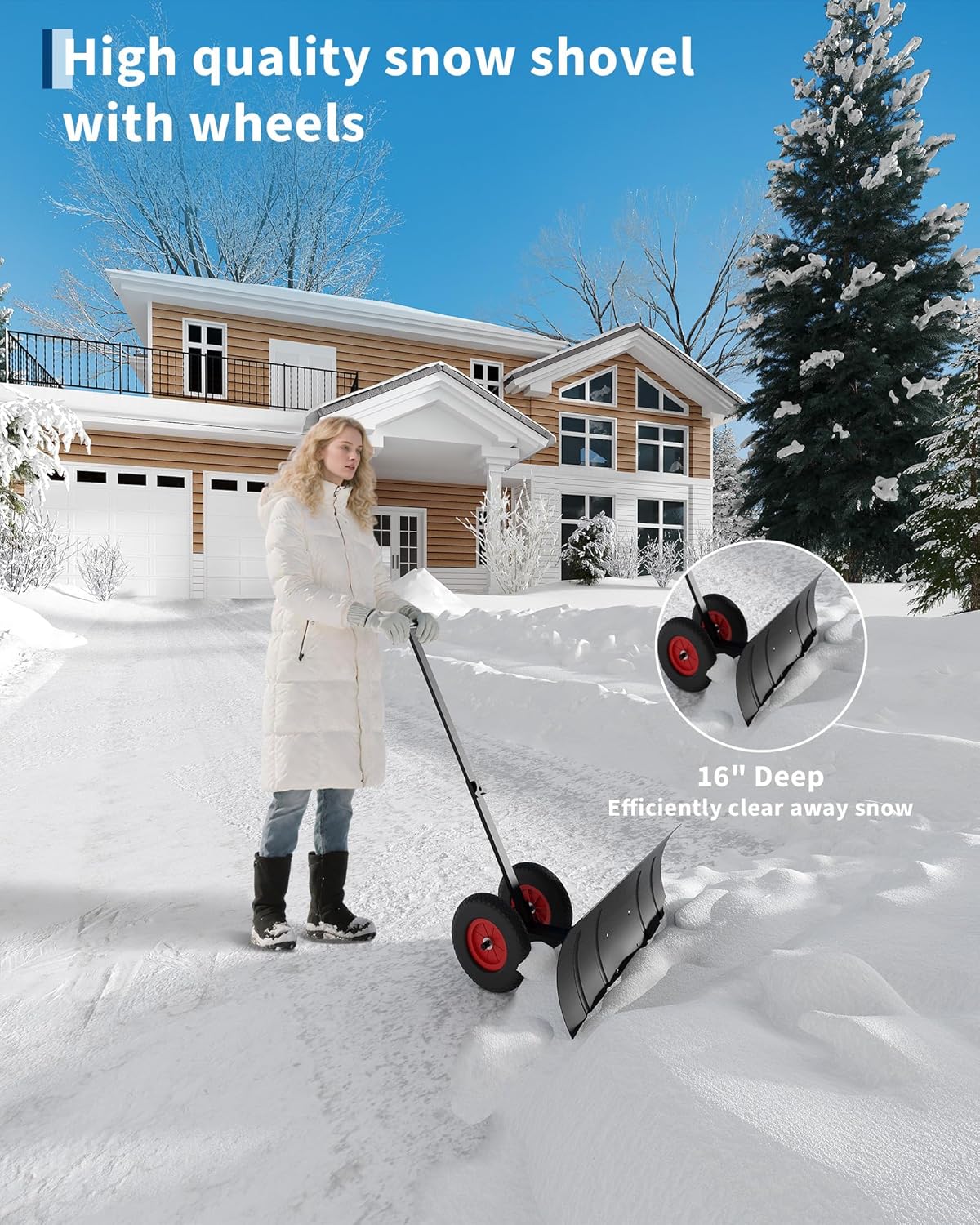 Person operating Garvee Wheeled Snow Shovel
