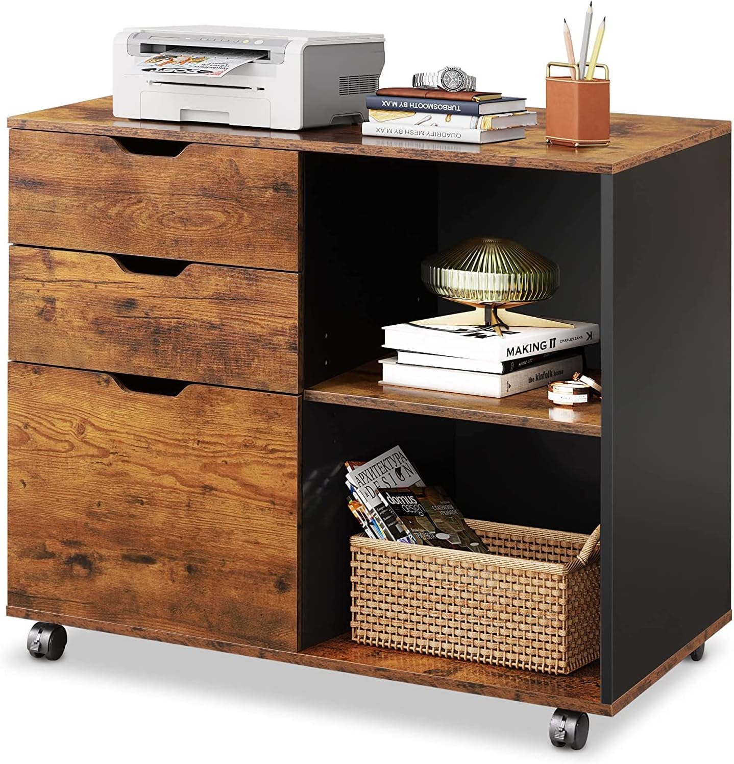 DEVAISE 3-Drawer Wood File Cabinet for Office, Drawer Storage, Rustic Brown