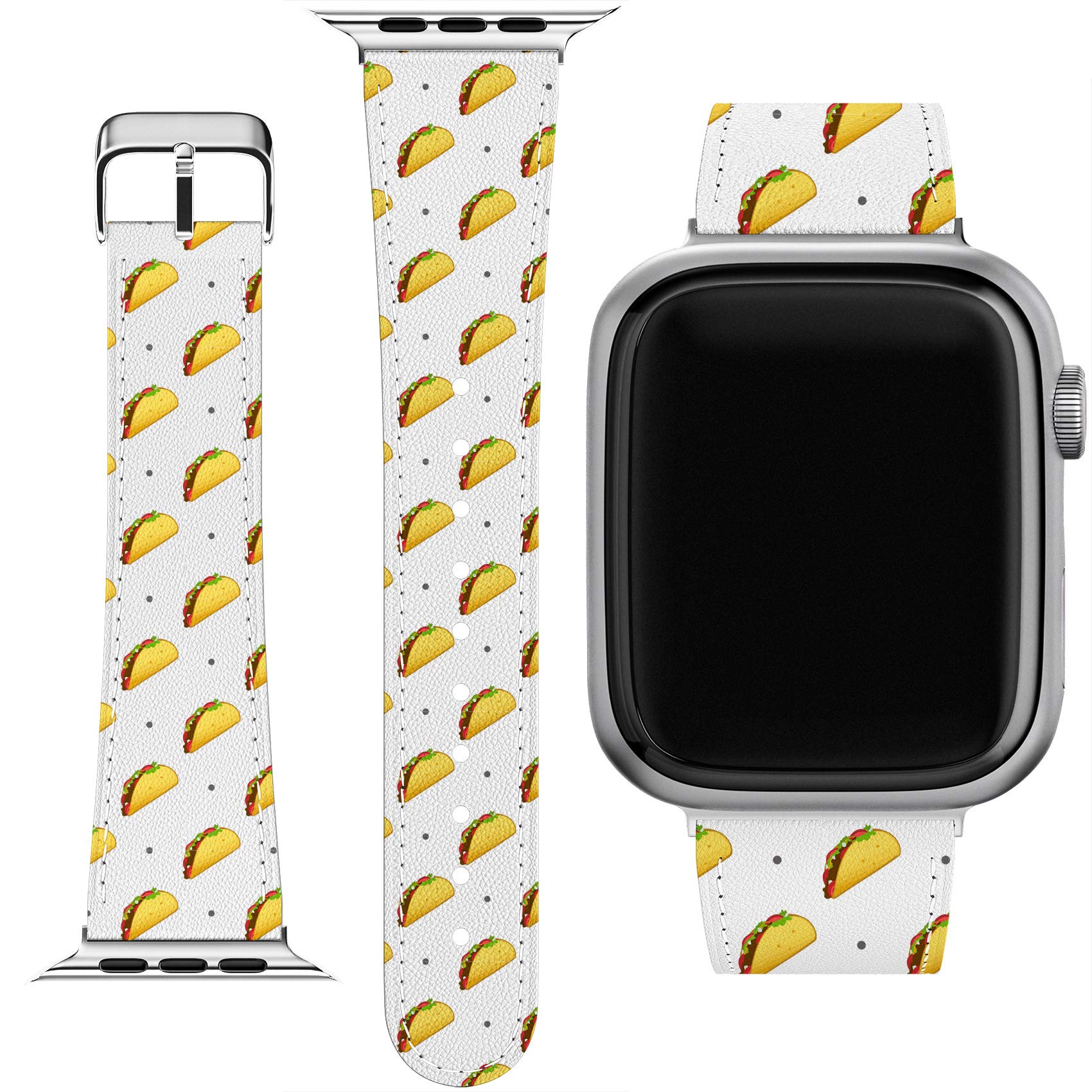 Cavka Wrist Band Compatible for Apple Watch Series 7/6/5/4/3/2/1/SE & Matching Phone Case Cute Hot Pattern Funny Manly Stylish Bracelet Print Taco PU