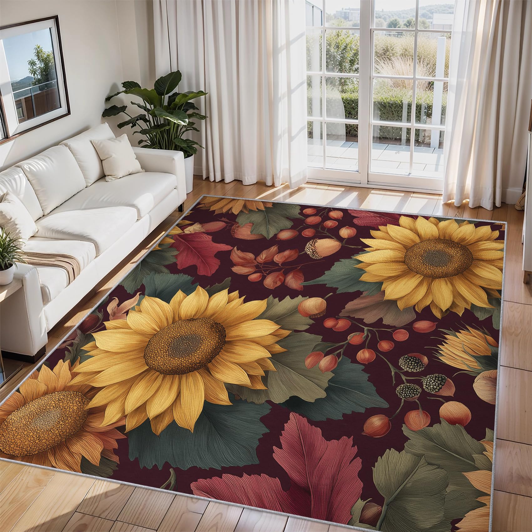 Tapis de salon pomme de pin fleur moquette douce et antidérapante