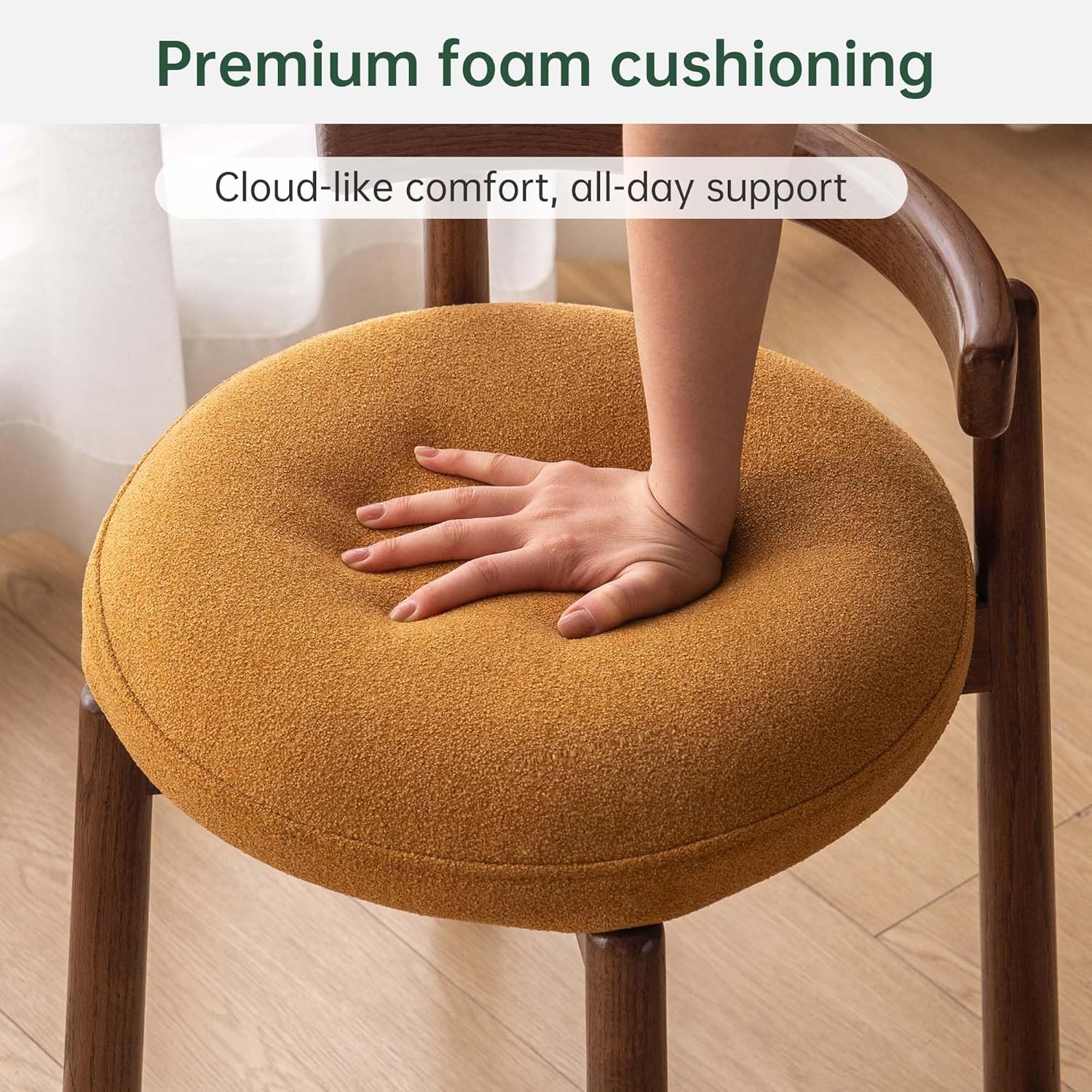 YESWOOD Oak Wood Vanity Stool, Makeup Chair for Makeup Room, Fully Assembled Vanity Seat, Vanity Bench for Bathroom & Living Room, Walnut Color, Non-Rotating