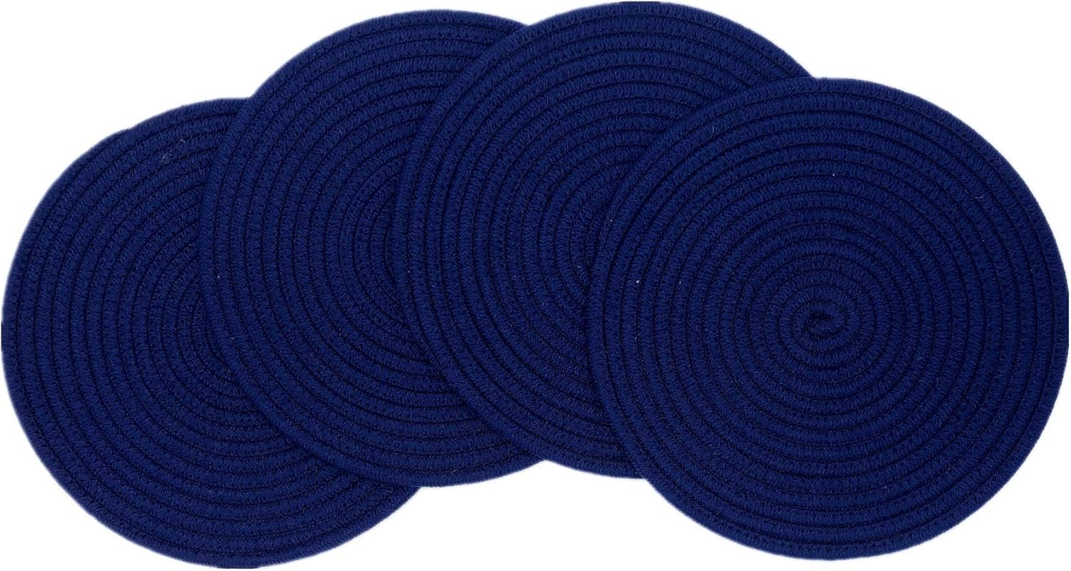 4 Sets of 12 Inches Round Woven Cotton Placemats, Thick