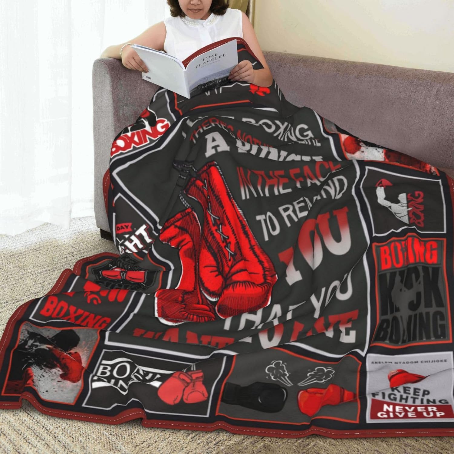 Boxing Blanket Boxing Throw Blanket Soft Fleece Flannel Bedding Sports Gifts for Men Boys Lovers Adults Fighting Competition Pugilism Stuff Plush for Couch Sofa Bed Room Decor 60"X80"