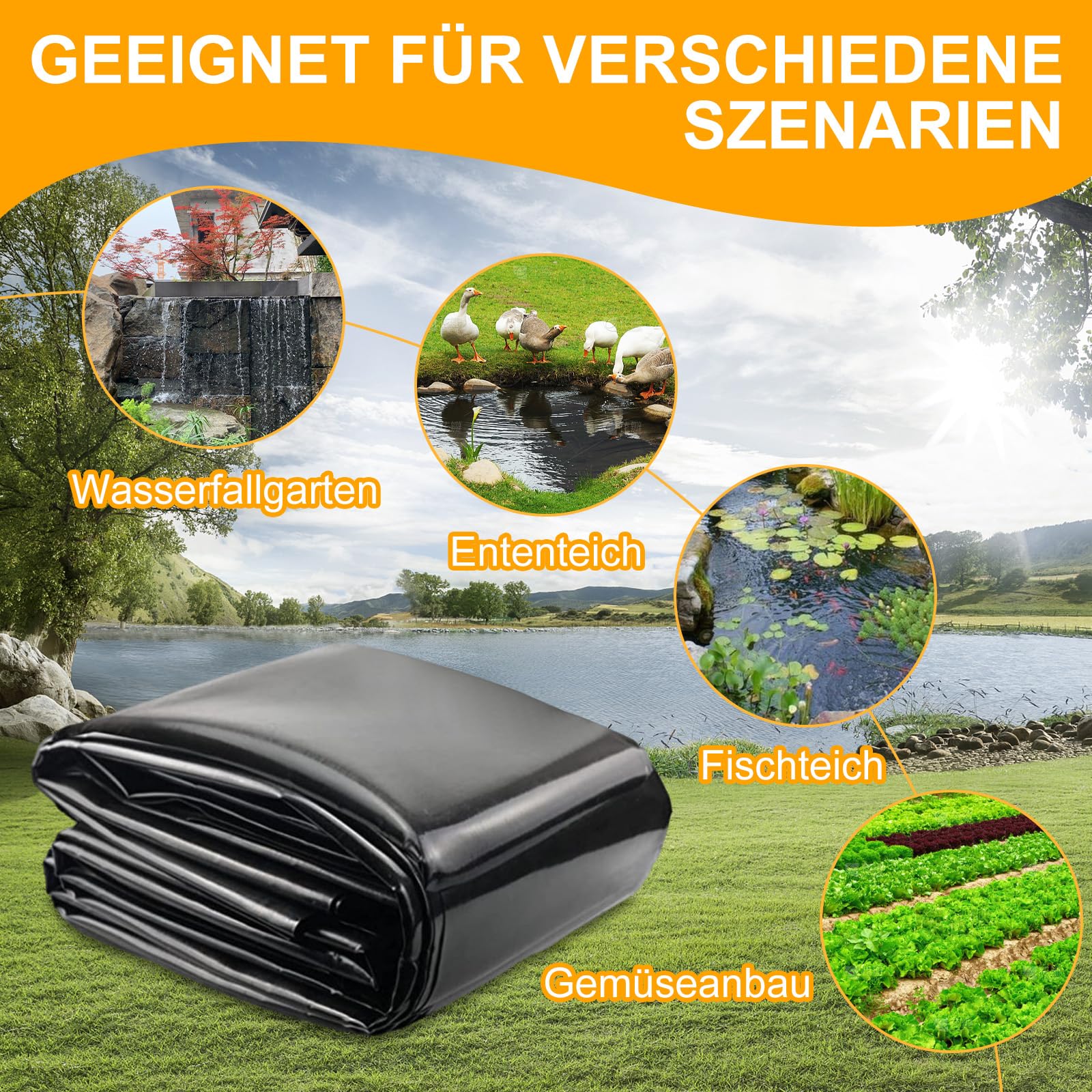 Teichfolie HDPE 0,5mm 3mx3m Schwarz Schwerlast Gartenteich