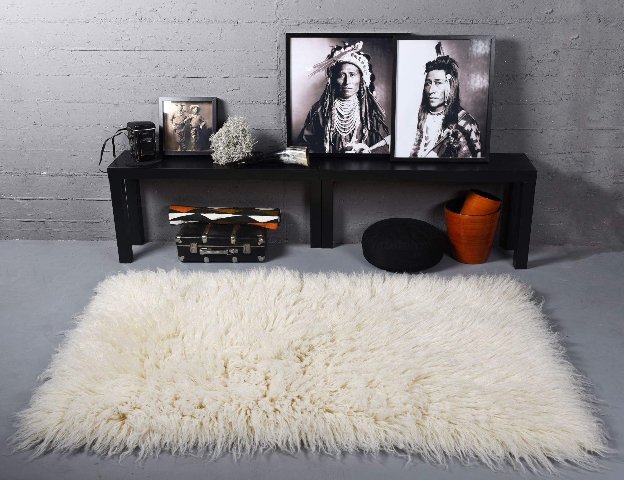 Flokati Teppich aus Griechenland | Skandinavisch | nachhaltiger Premium Shaggy | Natur | 100% Schurwolle; handgewebt, waschbar, natur | 60 x 90 cm | Flokos XXL