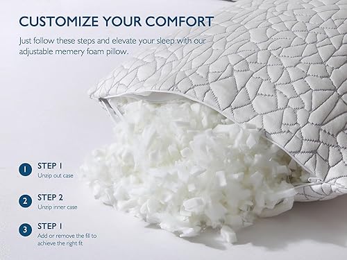 Miniatura 7 de Dafinner Juego de 2 almohadas de espuma viscoelástica tamaño King  Almohada ajustable para dormir de estómago, espalda o de lado  Funda de rayón de