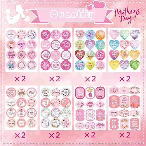 16 hojas de calcomanías para el Día de la Madre, 192 etiquetas de regalo coloridas o decoraciones temáticas para hacer tarjetas de estilo individual