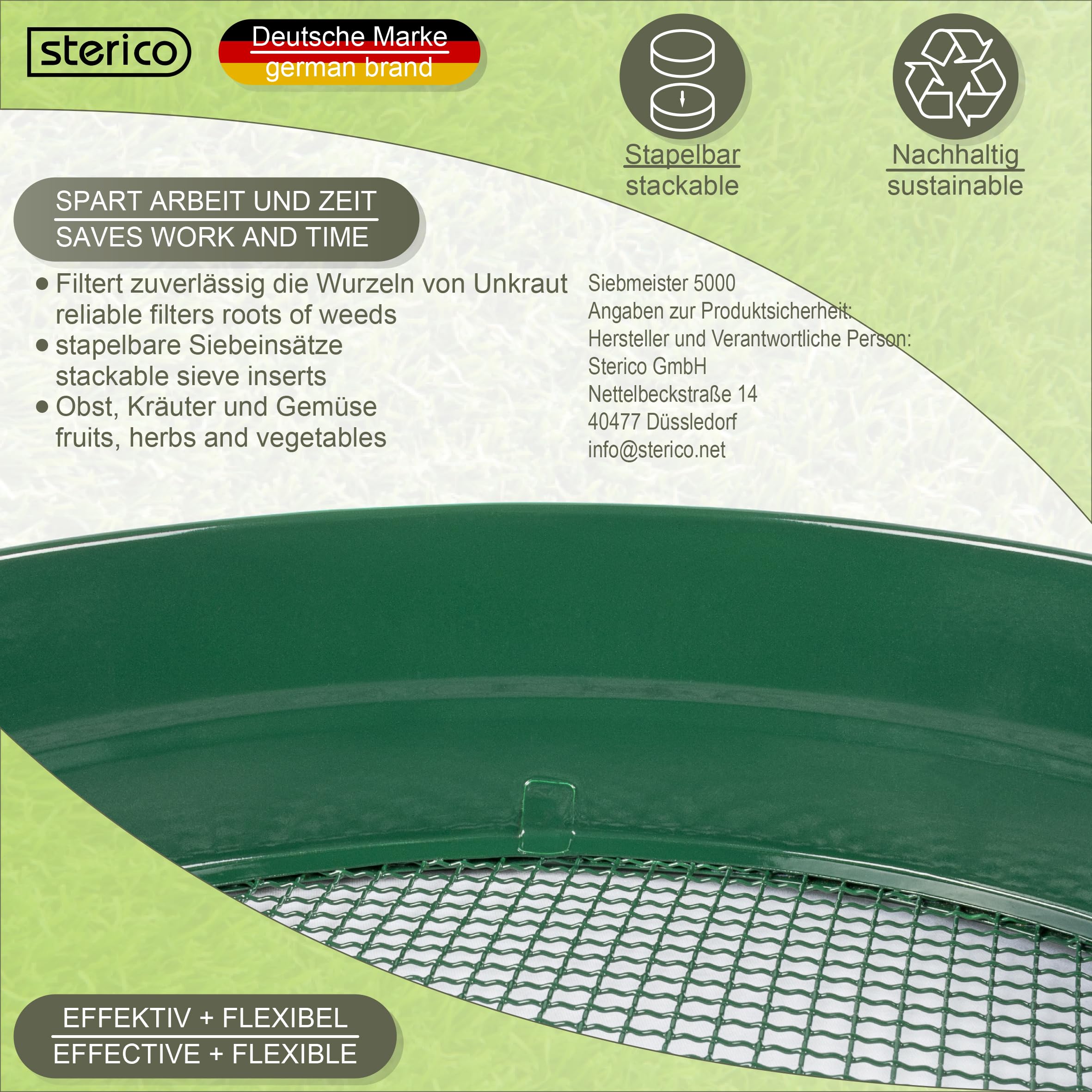 Sterico Sitko ogrodowe w różnych rozmiarach, okrągłe Ø 33 cm do nasion, ziemi, kompostu, kamieni, chwastów, kruszonego kamienia, układania w stosy, wytrzymałe (6 mm)