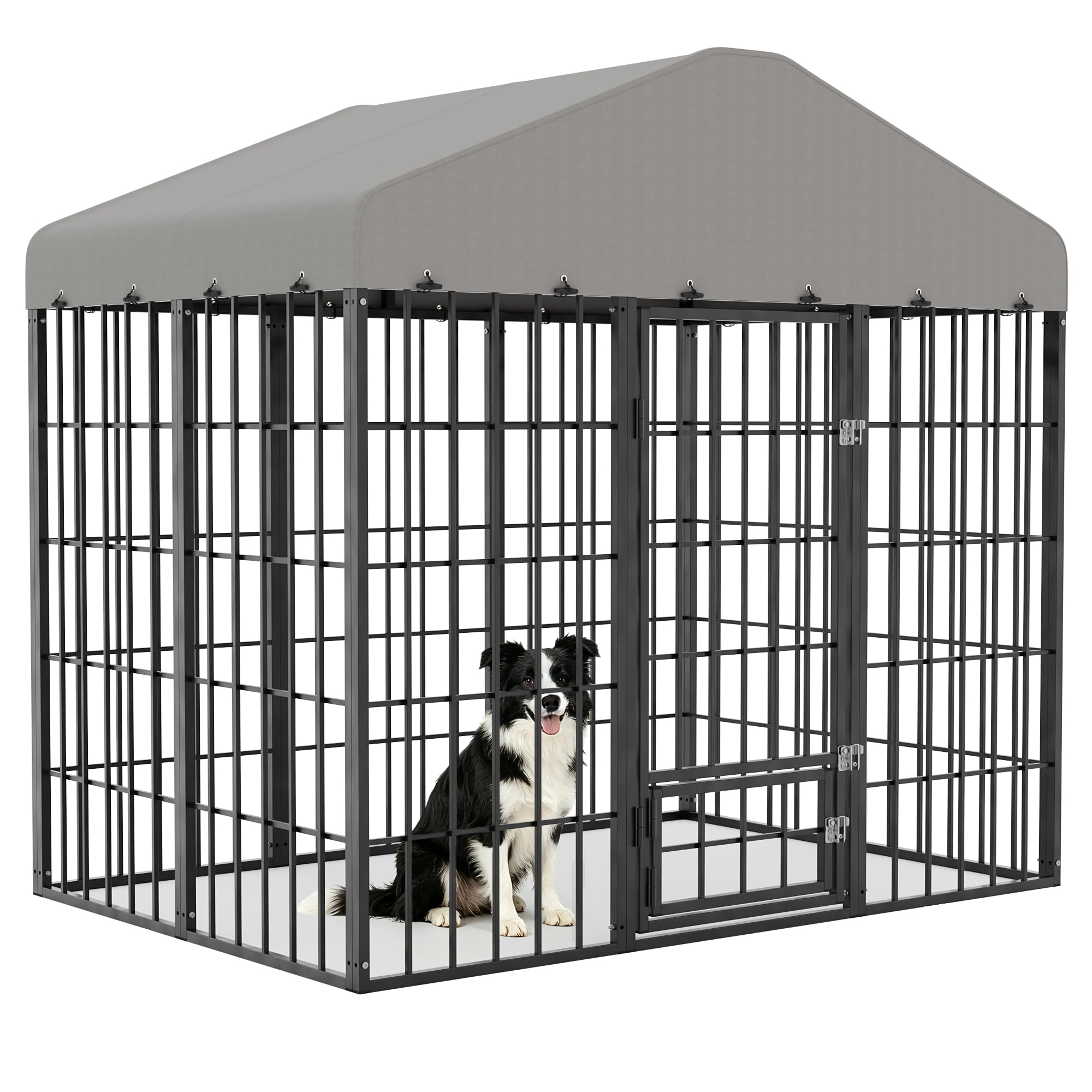 6X4X5.6 FT Large Outdoor Dog Kennel,Dogs Run Enclosure with Feeding Door,Heavy Duty Outdoor Dog Crate with Double Lock &amp; UV-Resistant Waterproof Roof