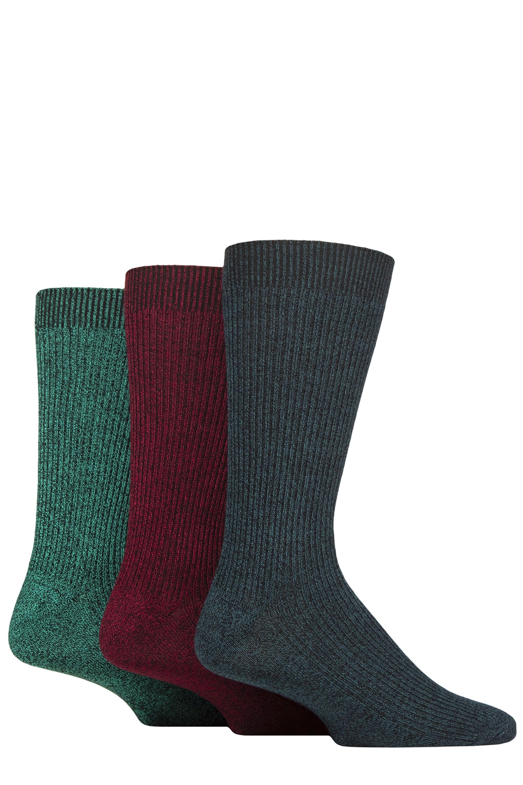 Glenmuir Men's Bamboo Leisure Socks - Plain, Patterned, Striped, Ribbed, Crew Length, Calf Length, Soft, Smooth, Breathable, Cooling, 3 Pair Multipack Size 7-11 - Green/Wine