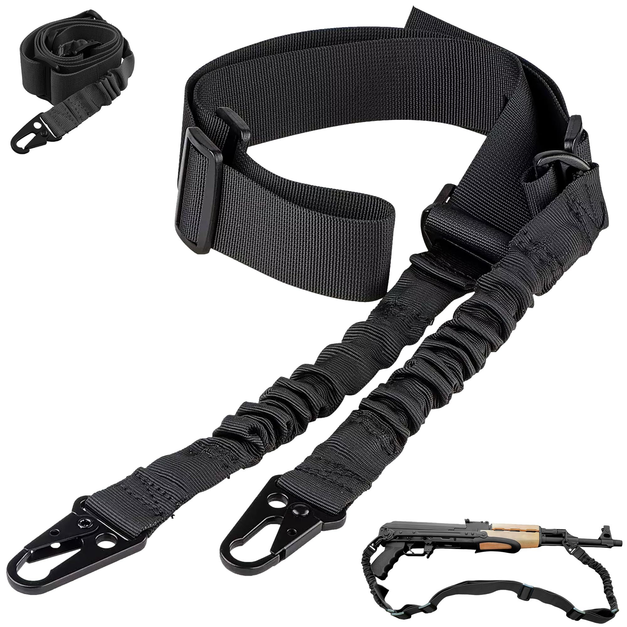 VTech Tacitical Adjustable Two Point Sling - Durable Nylon Rope for Sling Strap, 2 Point Shoulder Strap with Metal Hook | Multipurpose Sling for Outdoor Hunting & Camera (Black)