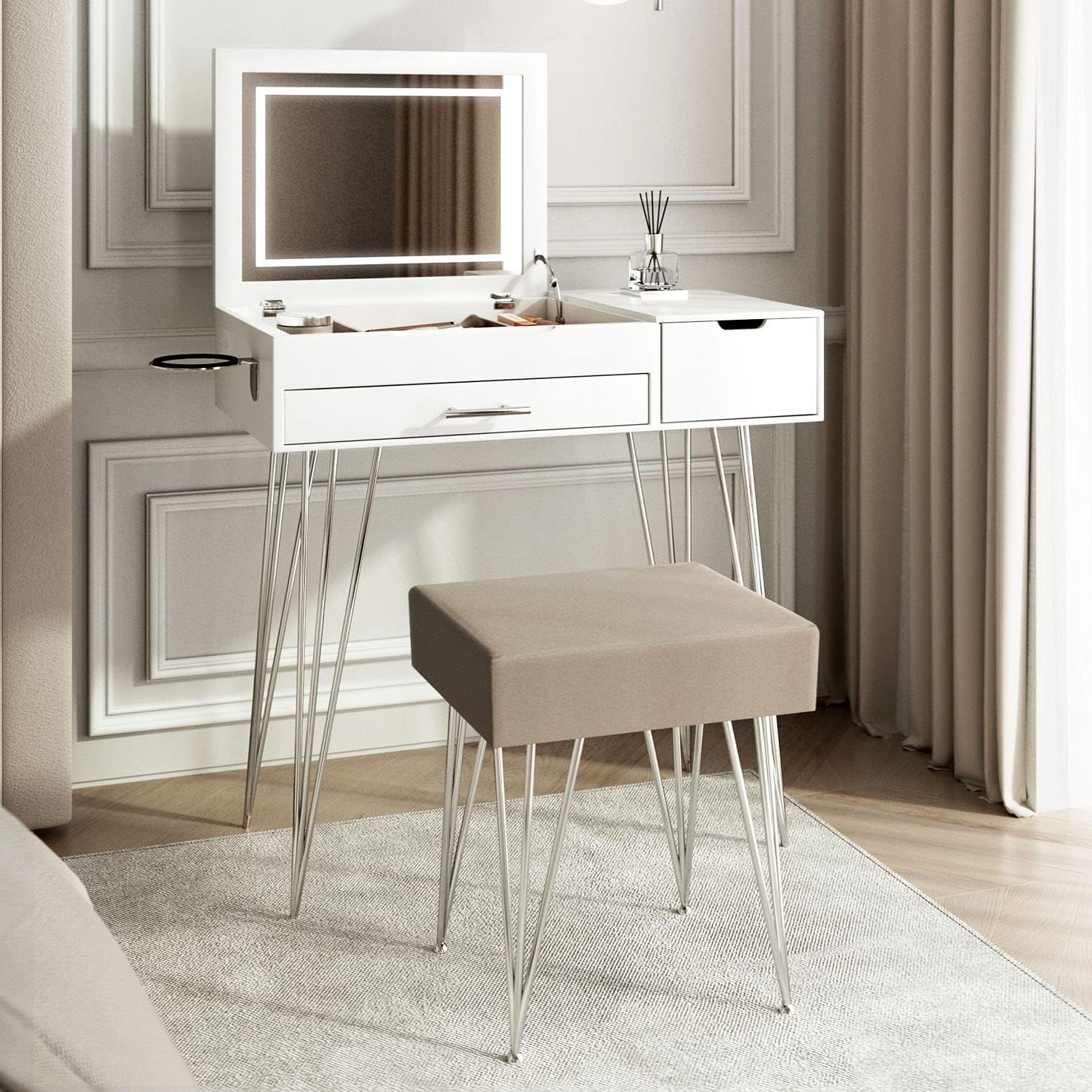 CARME Emilie Dressing Table with Stool Set Makeup & Vanity Desk with