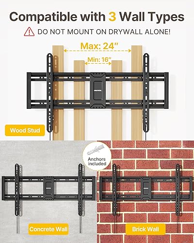 Miniatura 6 de monTEK Soporte de pared fijo resistente para televisores de 43 a 95 pulgadas, soporte ultra delgado de perfil bajo de 1.1 pulgadas, capacidad de 200