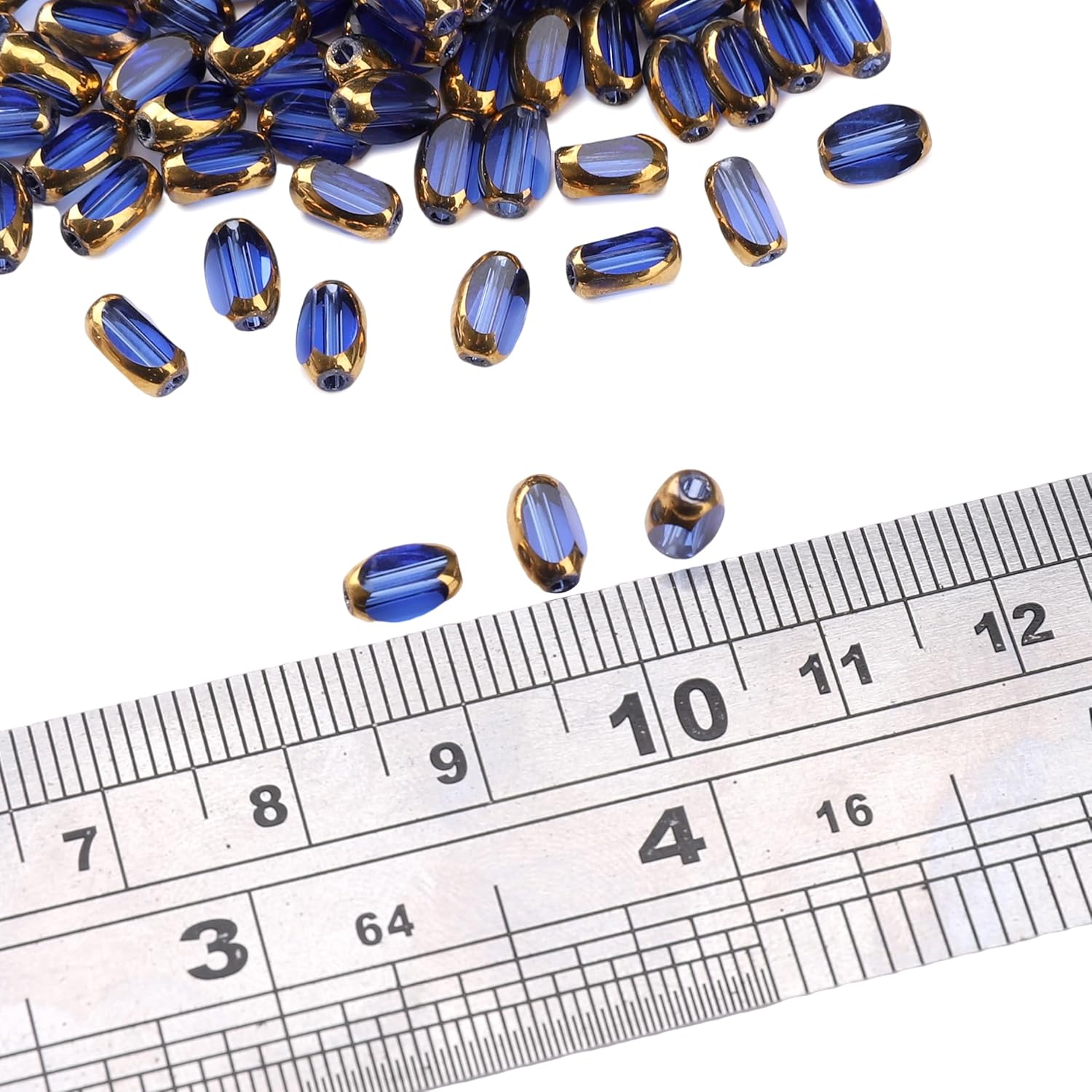 Glass Rice Beads Clear Royal Blue 4x6mm 50pcs Faceted Oval Golden Edge Crystal Loose Beads for DIY Craft Jewelry Making - Image 3