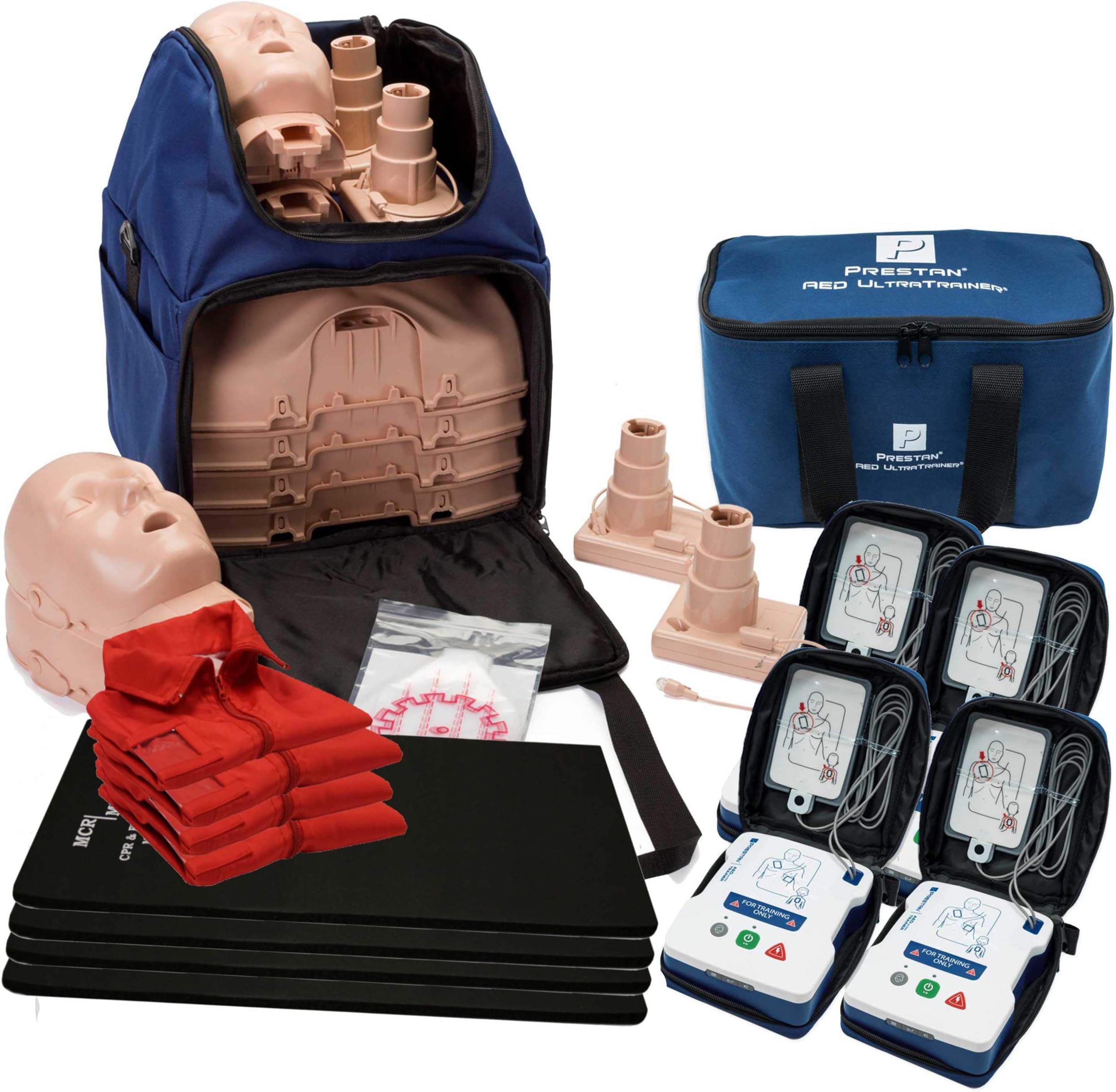 CPR Training Kit w Prestan Ultralite Manikins w/Feedback, Prestan UltraTrainer AEDs, More by MCR Medical