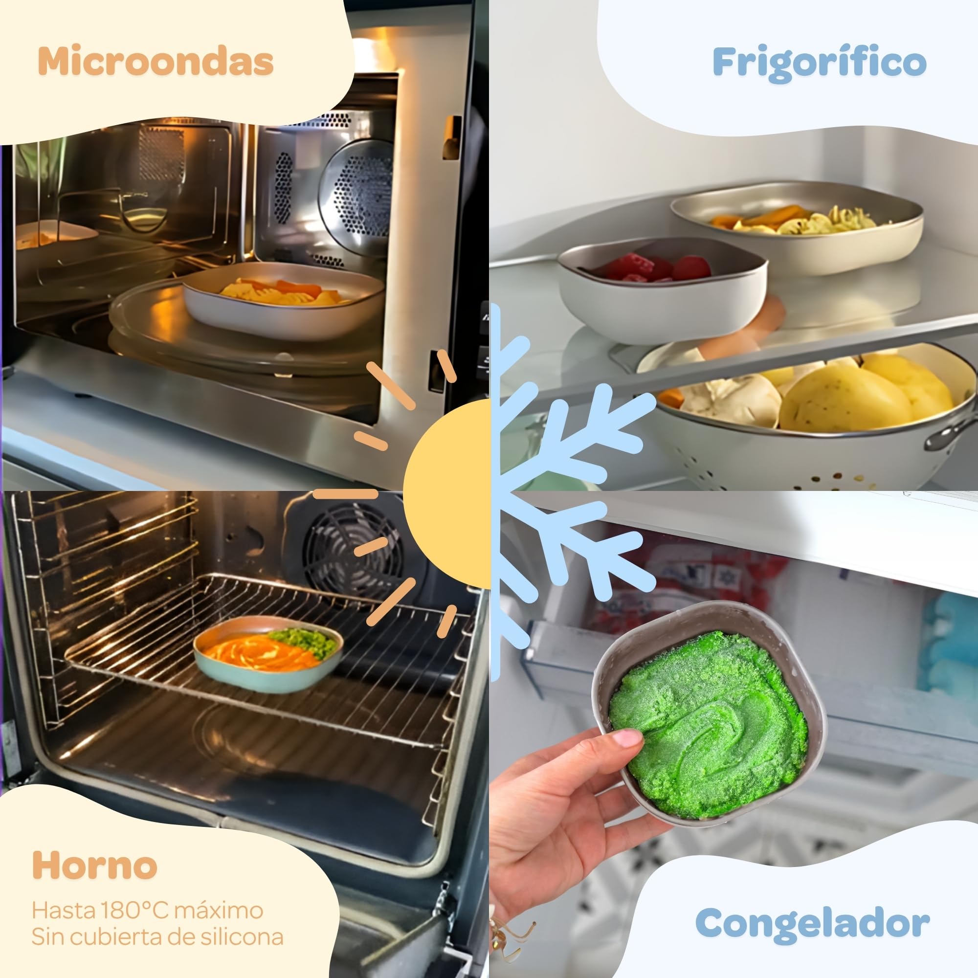 BÉABA, Set de Comida Bebé/Niño Inox, 3 Piezas, Cristal + 2 Platos, Compatible Microondas/Lavavajillas, Saludable/Resistente, Ligero, Irrompible, Antideslizante con Funda de Silicona, Algodón de Azúcar