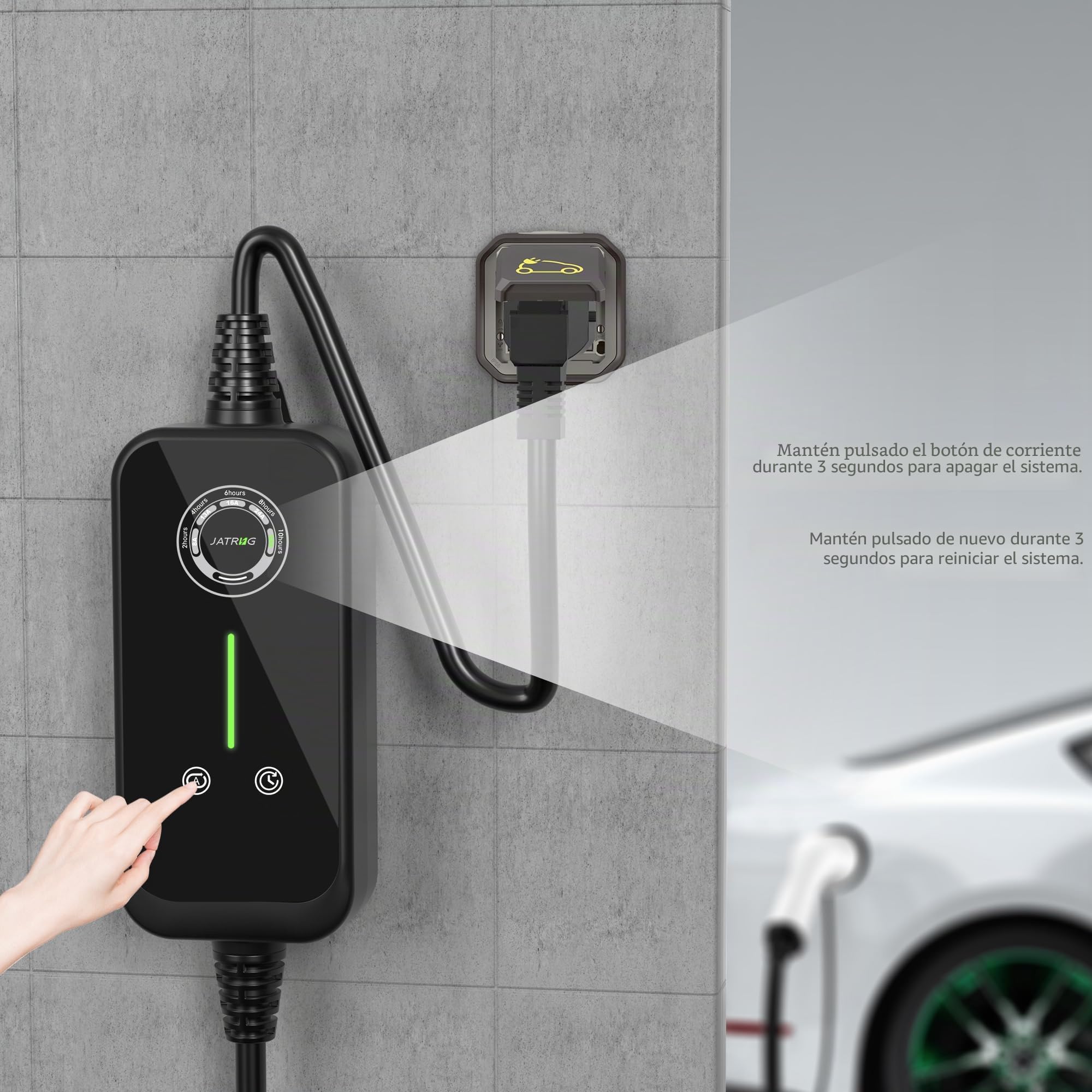 Cargador JATRHG EV 5M 3.6KW-1.5KW 16A|13A|10A|8A Tipo 2 - Estación de Carga Portátil para Autos Eléctricos con Intensidad Variable, Monofásico