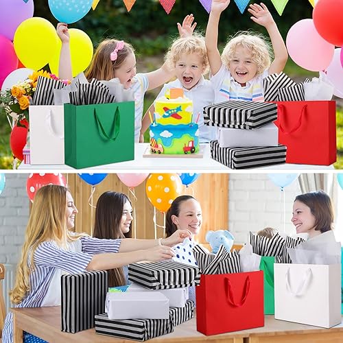 Miniatura 6 de Yeaqee Paquete de 36 bolsas de regalo con asas de cinta, rojo, verde, blanco, de 12.5 x 4.5 x 11 pulgadas, bolsas de regalo grandes, 72 piezas de