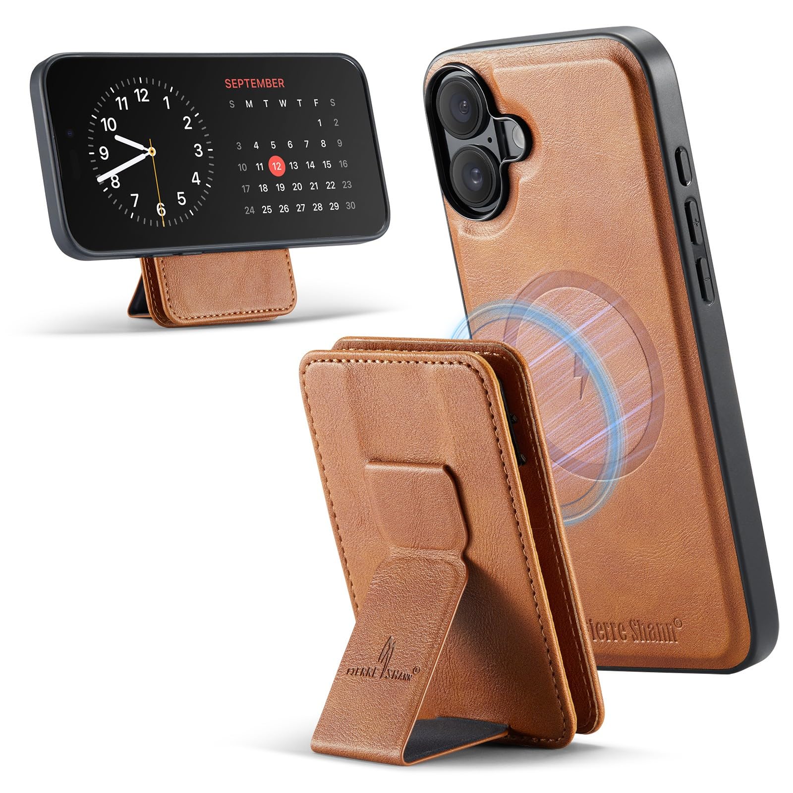 Étui iPhone 15 marron en silicone avec rabat magnétique détachable