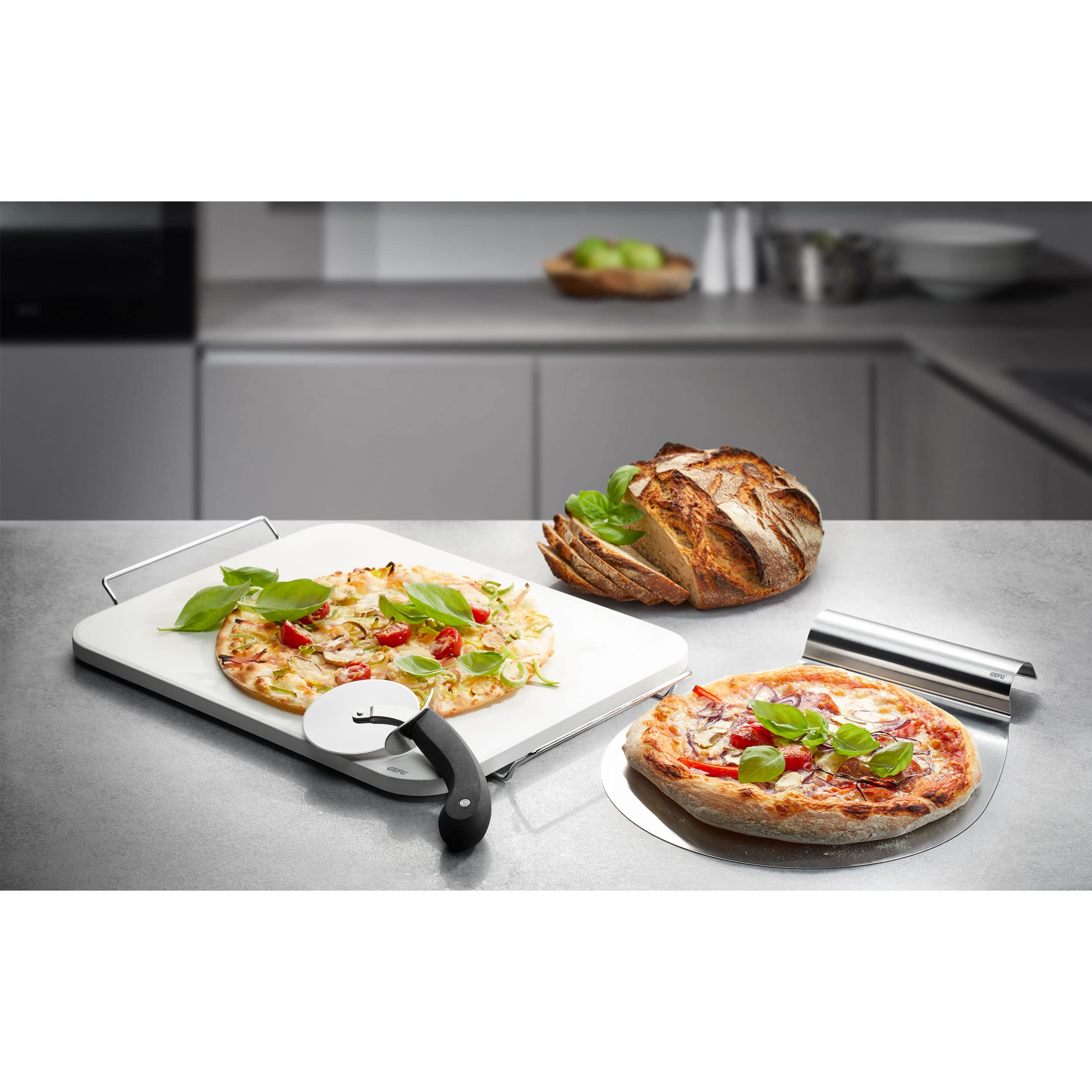 GEFU Pizzastein Set Darioso - Backstein für Grill & Ofen inkl. Zubehör