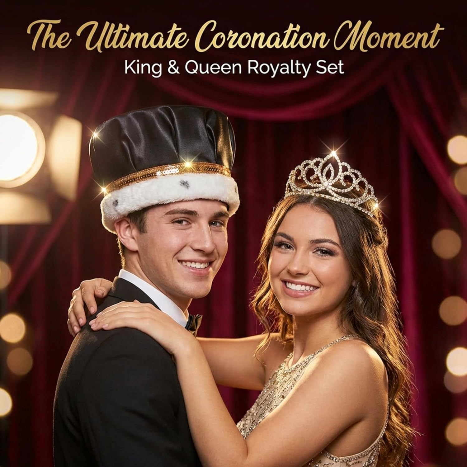 Satin King Crown and Gold Sasha Queen Tiara Royalty Set