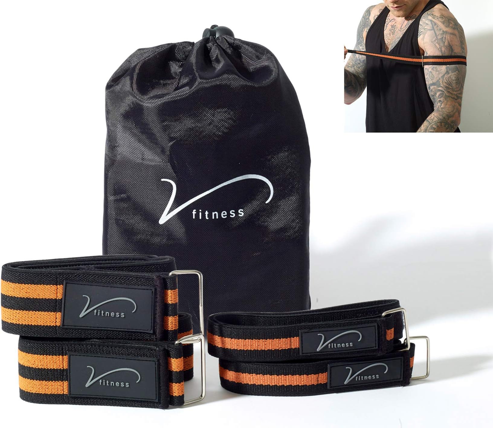 Occlusion Training Bands, 4 Pack. Includes x2 Arm and x2 Leg Straps. Blood Flow Restriction For Muscle Growth When Weightlifting. Easy to Adjust Metal Slider. Includes Carry Bag.