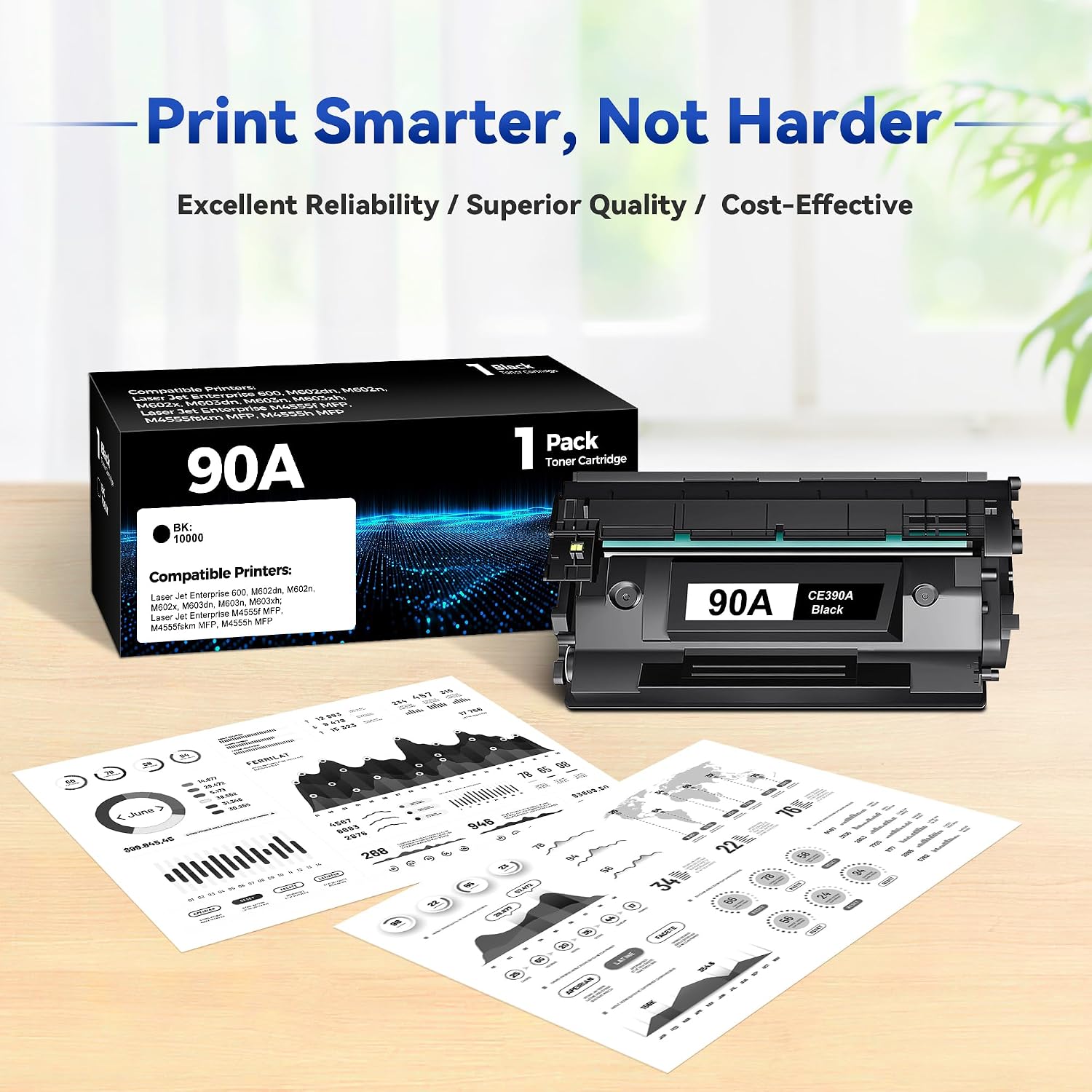 90A Black Toner Cartridge Replacement for HP 90A CE390A Black Toner Cartridge High Yield Compatible with HP Laser Jet Enterprise 600 Series M601 M602 M603 M4555 M4555f MFP Printer (1-Pack)